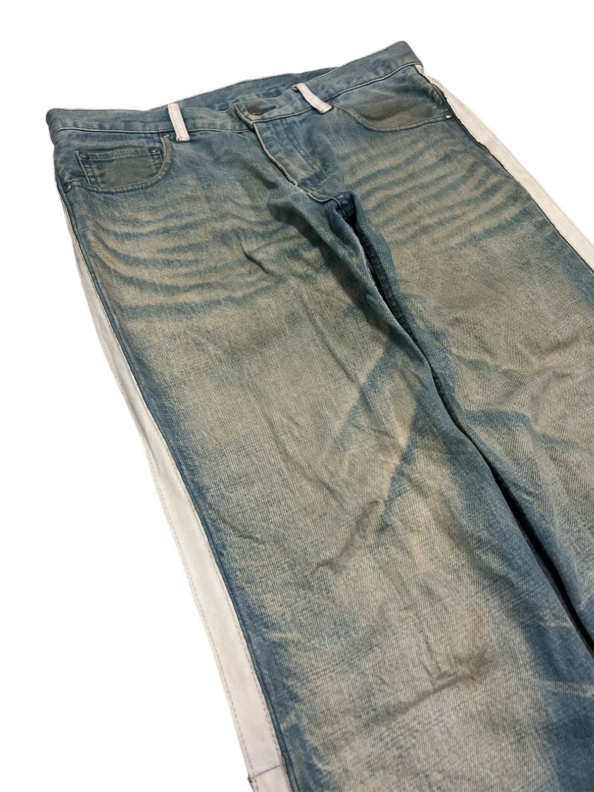 ABAHOUSE × Japanese Brand STAF PICK🔥ABAH HOUSE LEATHER SIDE TAPE DISTRESSED PANT FOG Size US 32 / EU 48 - 6 Thumbnail