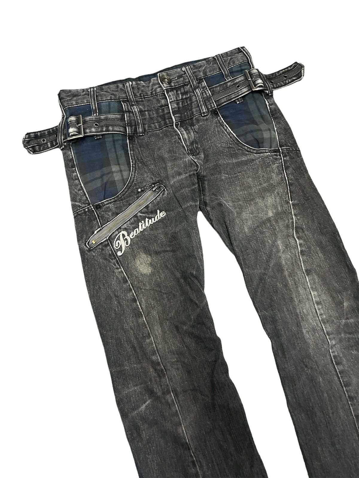 Japanese Brand × Vintage DOUBLE WAIST🔥UNKNOWN BLACK FADED DISTRESSED DENIM PANT Size US 29 - 6 Thumbnail