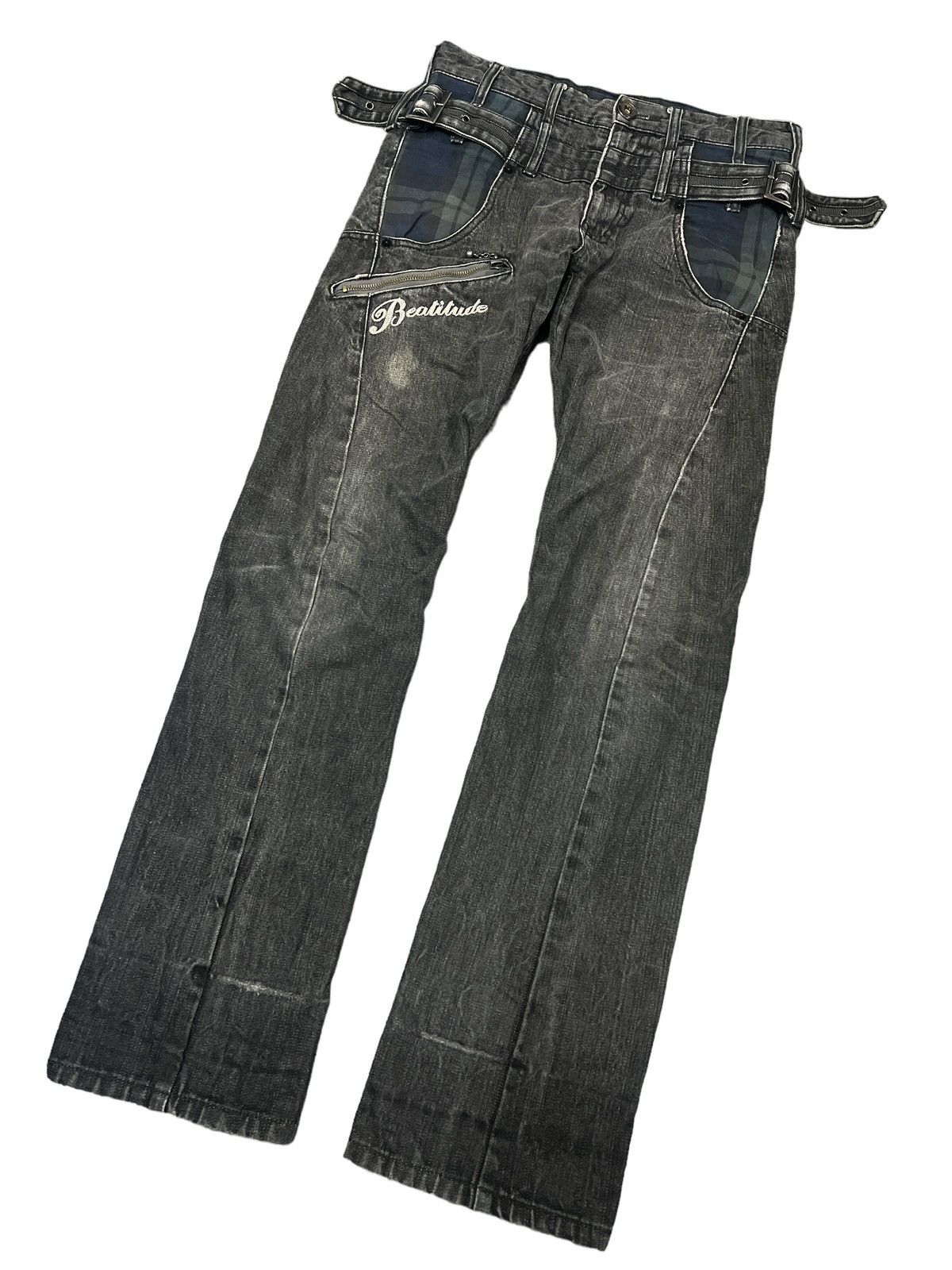Japanese Brand × Vintage DOUBLE WAIST🔥UNKNOWN BLACK FADED DISTRESSED DENIM PANT Size US 29 - 5 Thumbnail