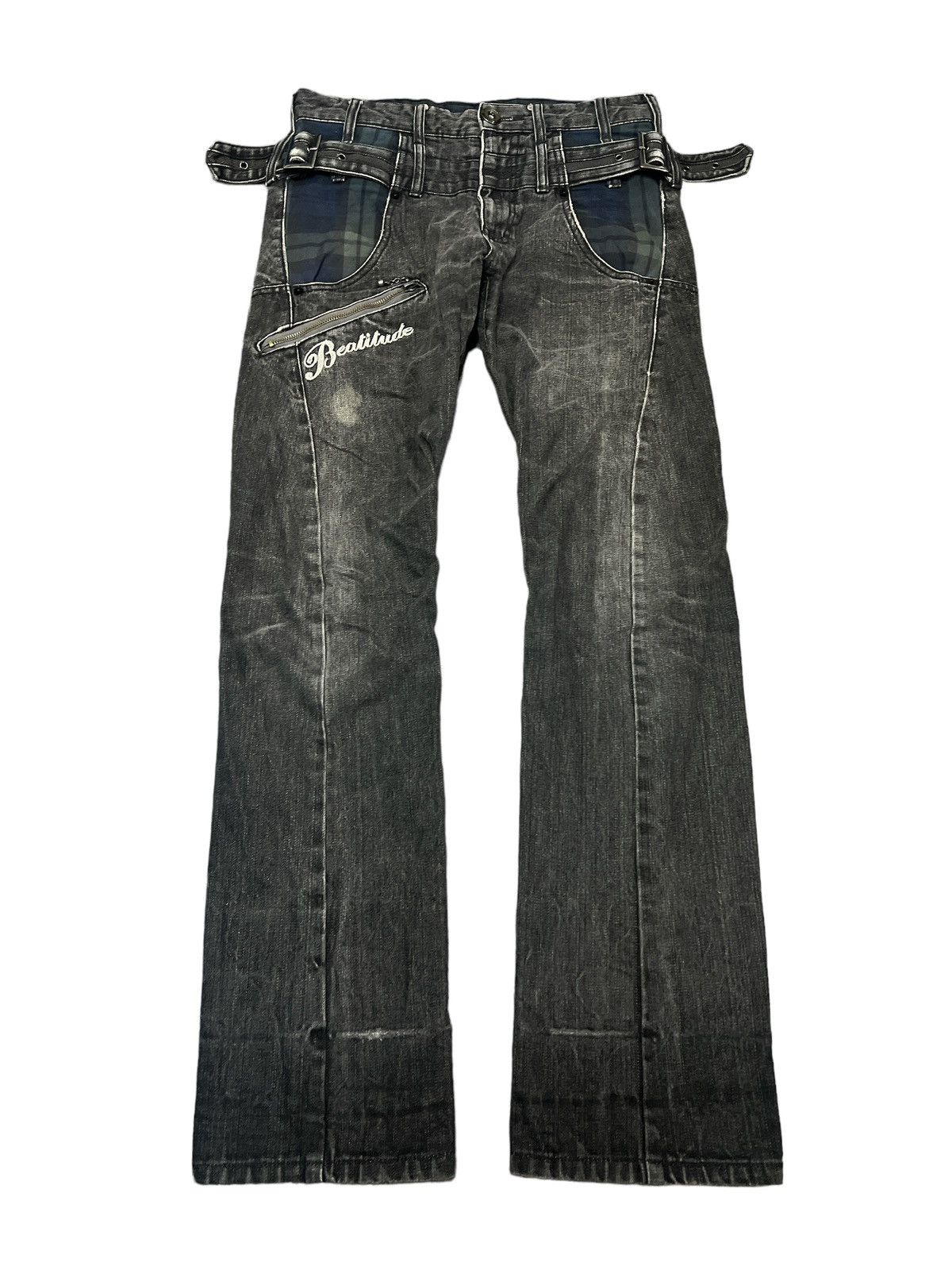 Japanese Brand × Vintage DOUBLE WAIST🔥UNKNOWN BLACK FADED DISTRESSED DENIM PANT Size US 29 - 1 Thumbnail