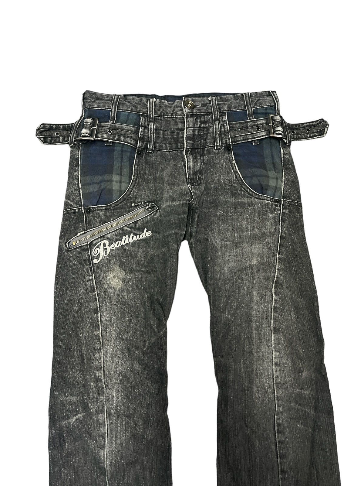 Japanese Brand × Vintage DOUBLE WAIST🔥UNKNOWN BLACK FADED DISTRESSED DENIM PANT Size US 29 - 2 Thumbnail