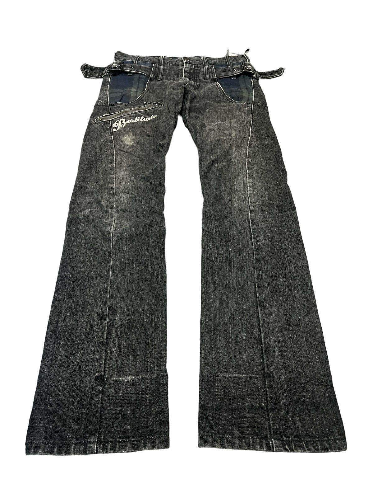 Japanese Brand × Vintage DOUBLE WAIST🔥UNKNOWN BLACK FADED DISTRESSED DENIM PANT Size US 29 - 4 Thumbnail