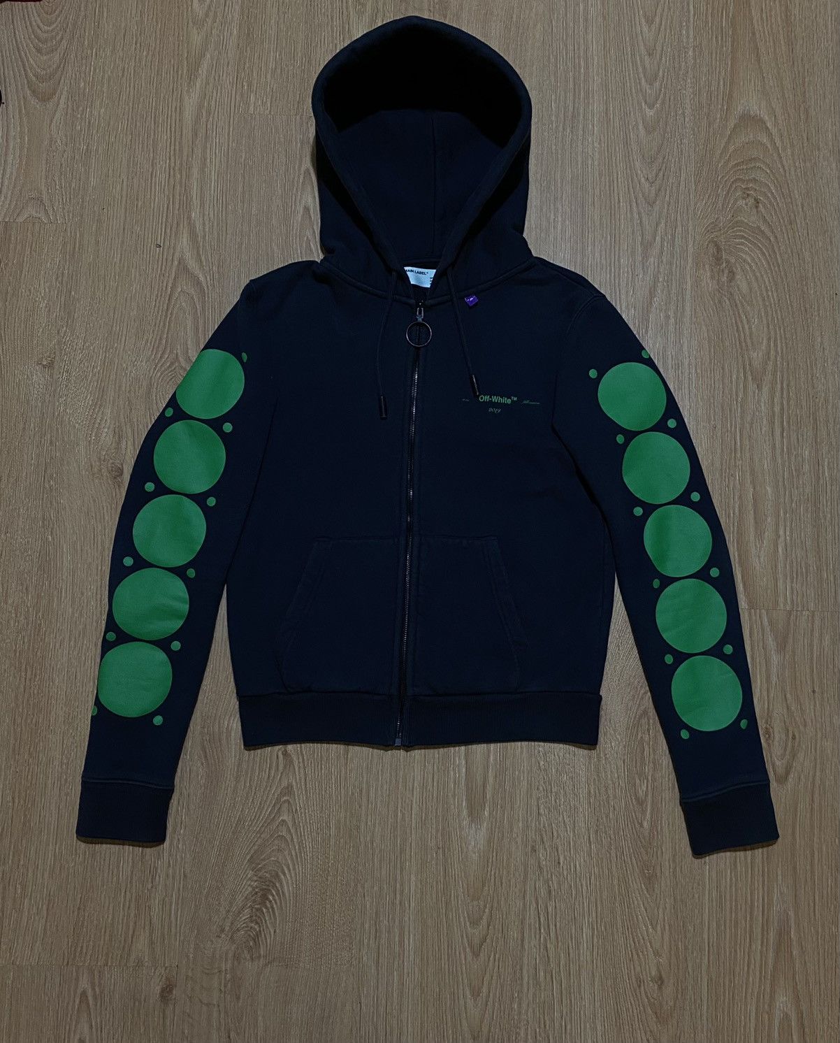 Off-White Off-White Green Dots Zip Hoodie Size US XXS / EU 40 - 3 Thumbnail