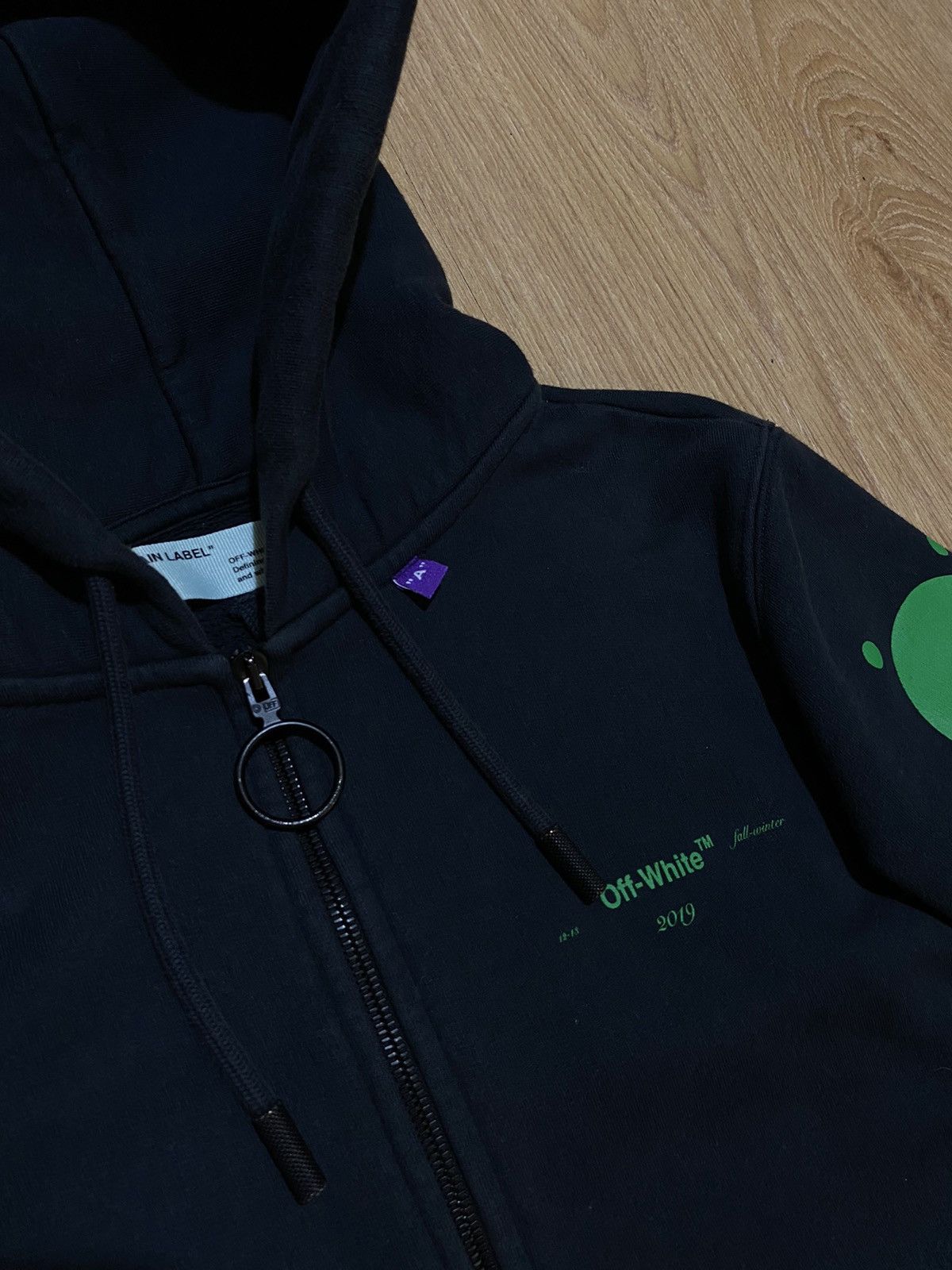 Off-White Off-White Green Dots Zip Hoodie Size US XXS / EU 40 - 5 Thumbnail