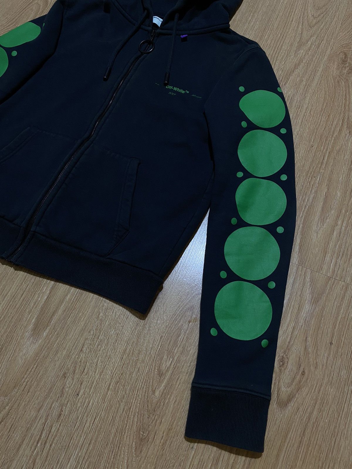 Off-White Off-White Green Dots Zip Hoodie Size US XXS / EU 40 - 4 Thumbnail