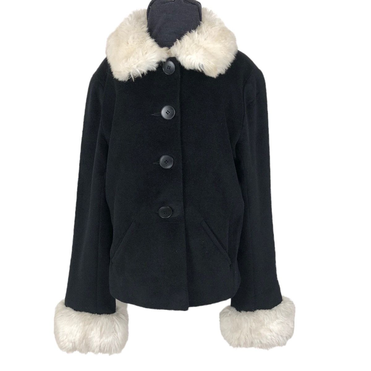 image of Vintage Agnes B Paris Wool Short Coat Furs in Black, Women's (Size XS)