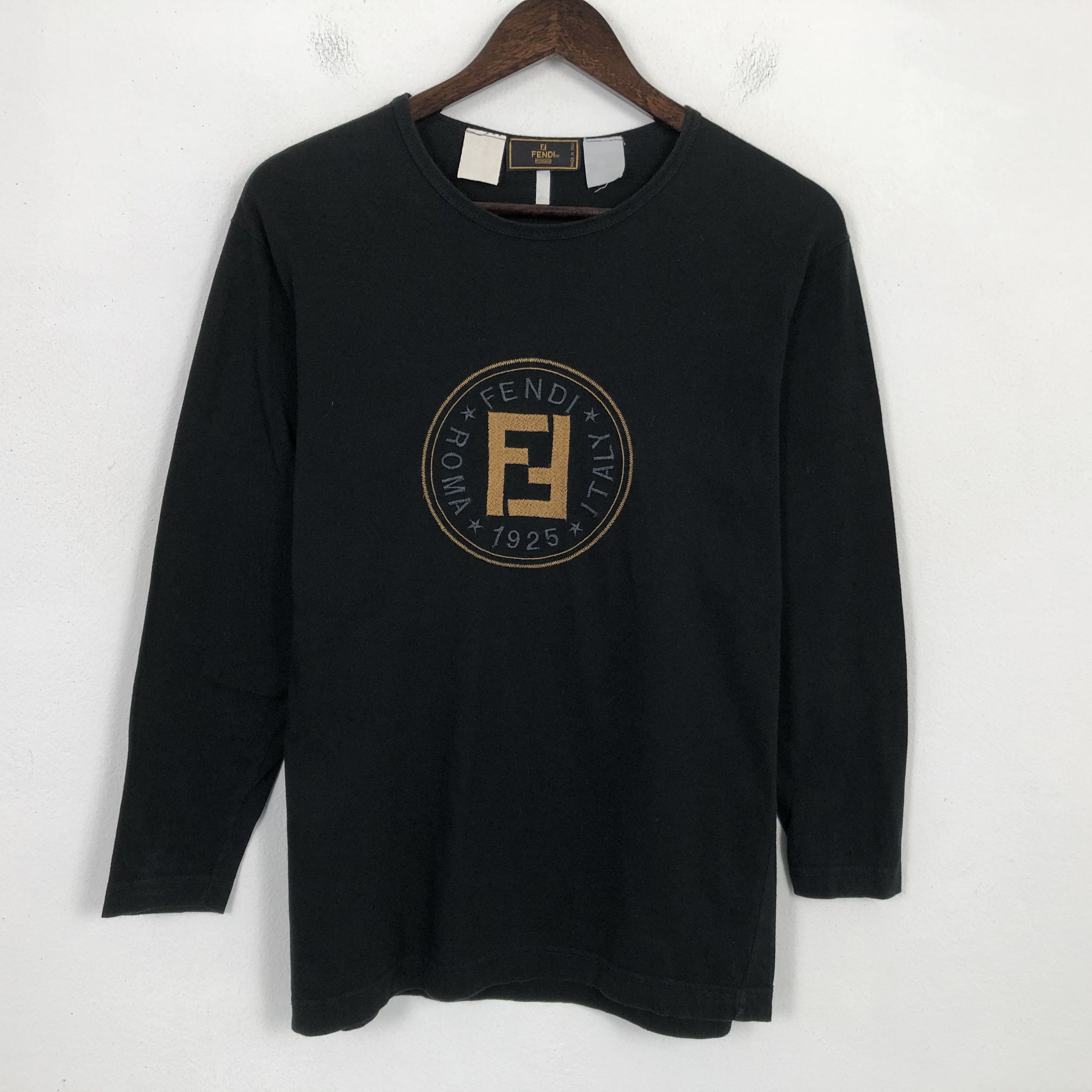 image of Vintage Fendi Embroidery Big Logo Tshirt in Black, Men's (Size Medium)