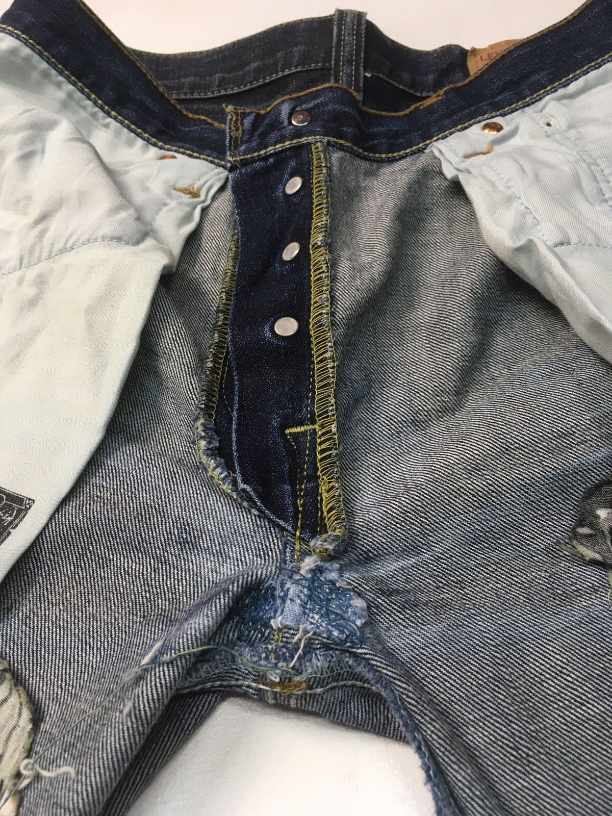 Levi's × Levi's Vintage Clothing × Vintage Vintage Levi’s 501 camo patch work distressed denim Size US 31 - 17 Thumbnail