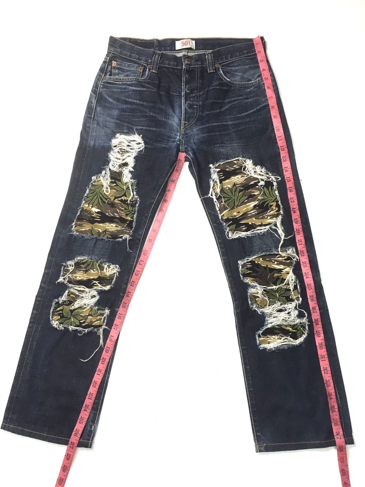 Levi's × Levi's Vintage Clothing × Vintage Vintage Levi’s 501 camo patch work distressed denim Size US 31 - 8 Thumbnail