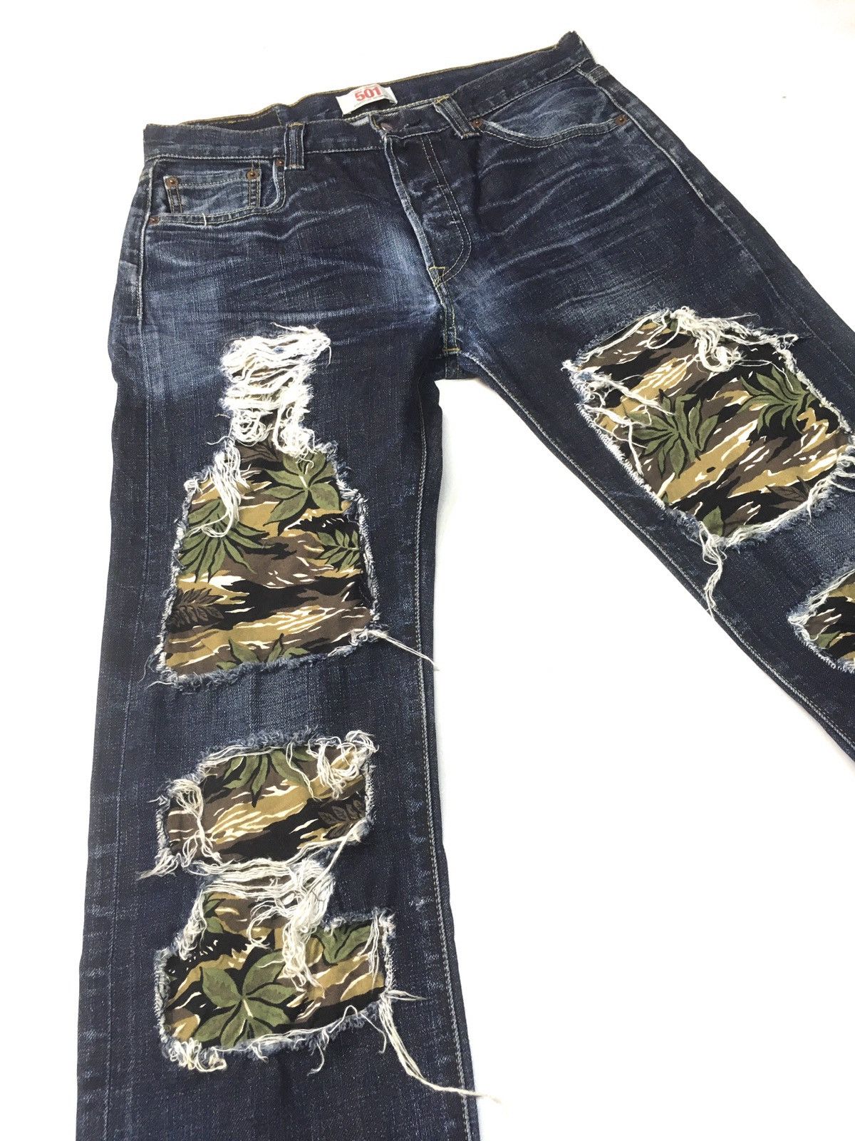 Levi's × Levi's Vintage Clothing × Vintage Vintage Levi’s 501 camo patch work distressed denim Size US 31 - 3 Thumbnail