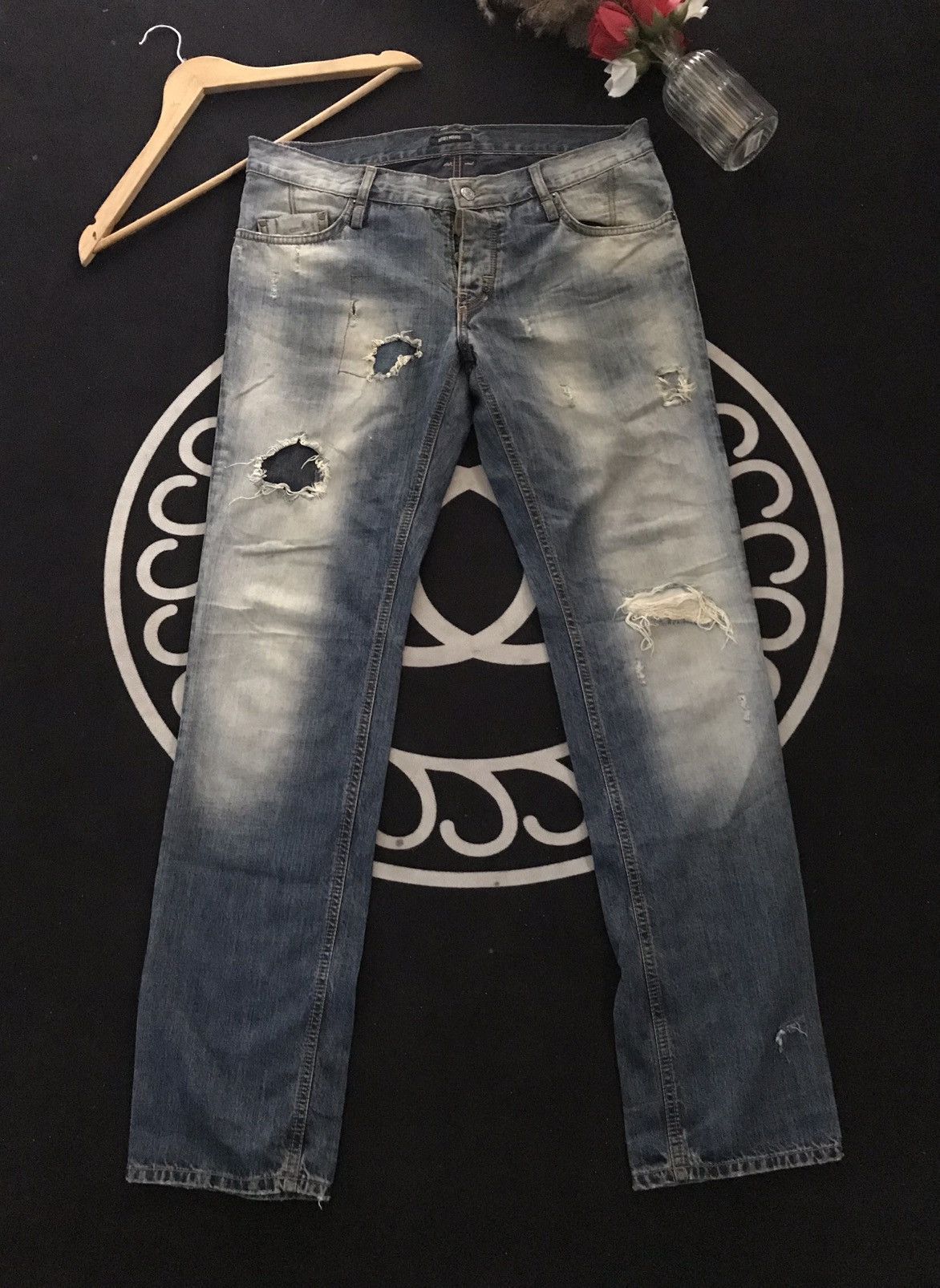 image of Antony Morato Distressed Patch Work Denim in Red, Men's (Size 35)