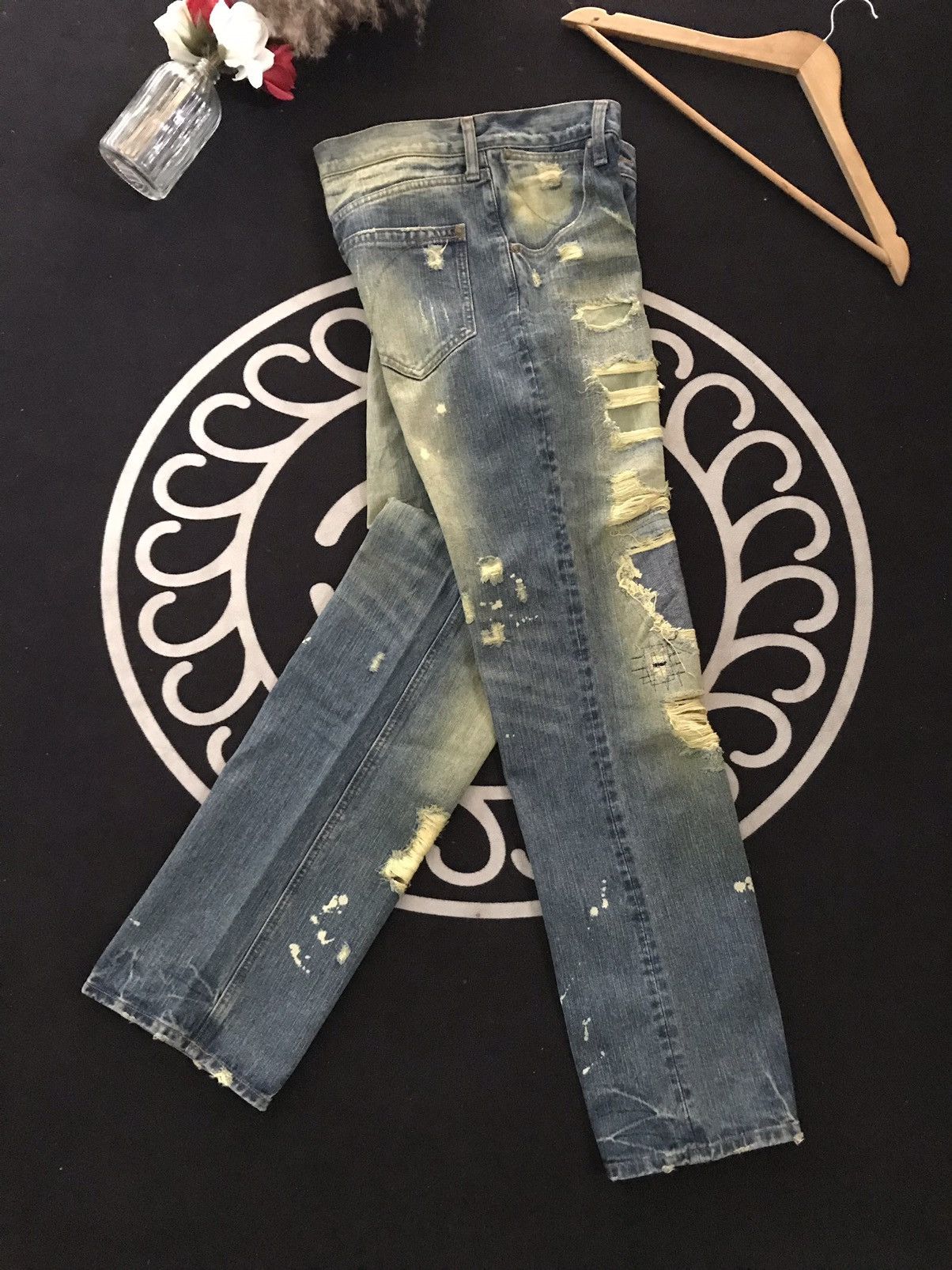 Japanese Brand FLARE 🔥EXBITIONIST PATCH DISTRESSED DENIM Size US 30 / EU 46 - 10 Thumbnail