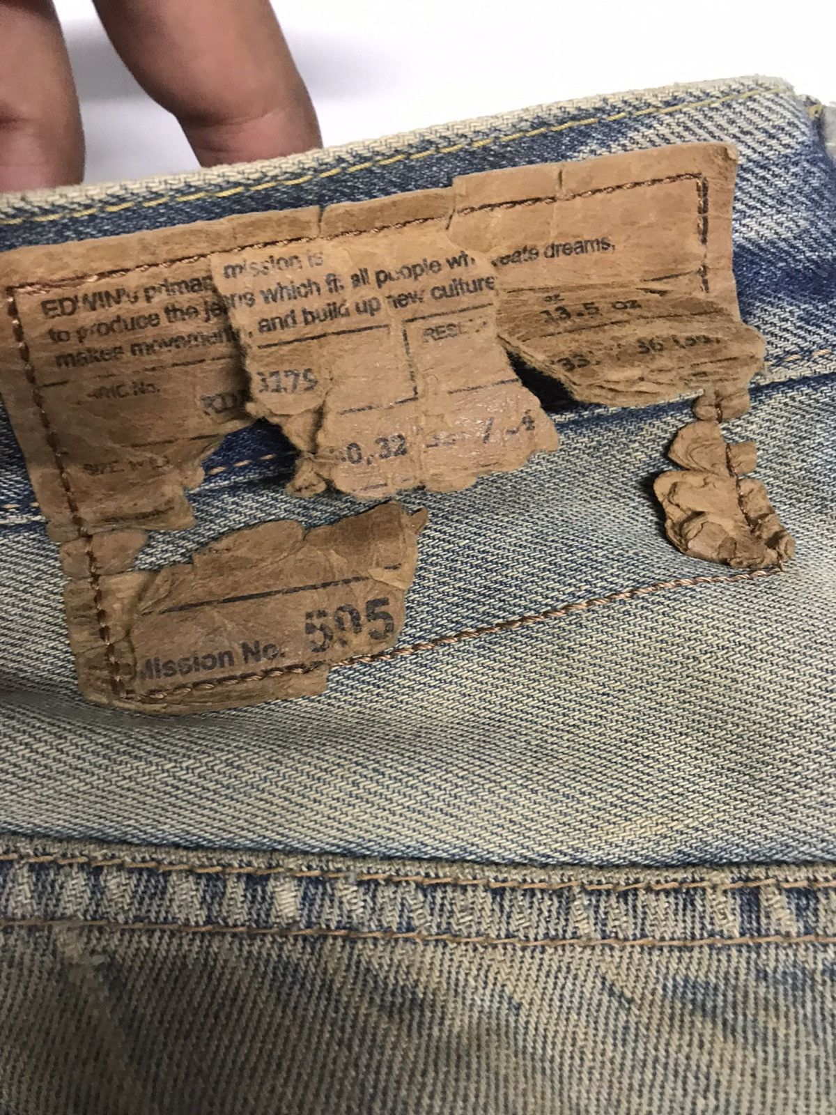 Edwin × Vintage RARE VINTAGE RUSTY EDWIN505 SELVEDGE GRUNGE DISTRESSED DENIM Size US 32 / EU 48 - 13 Thumbnail