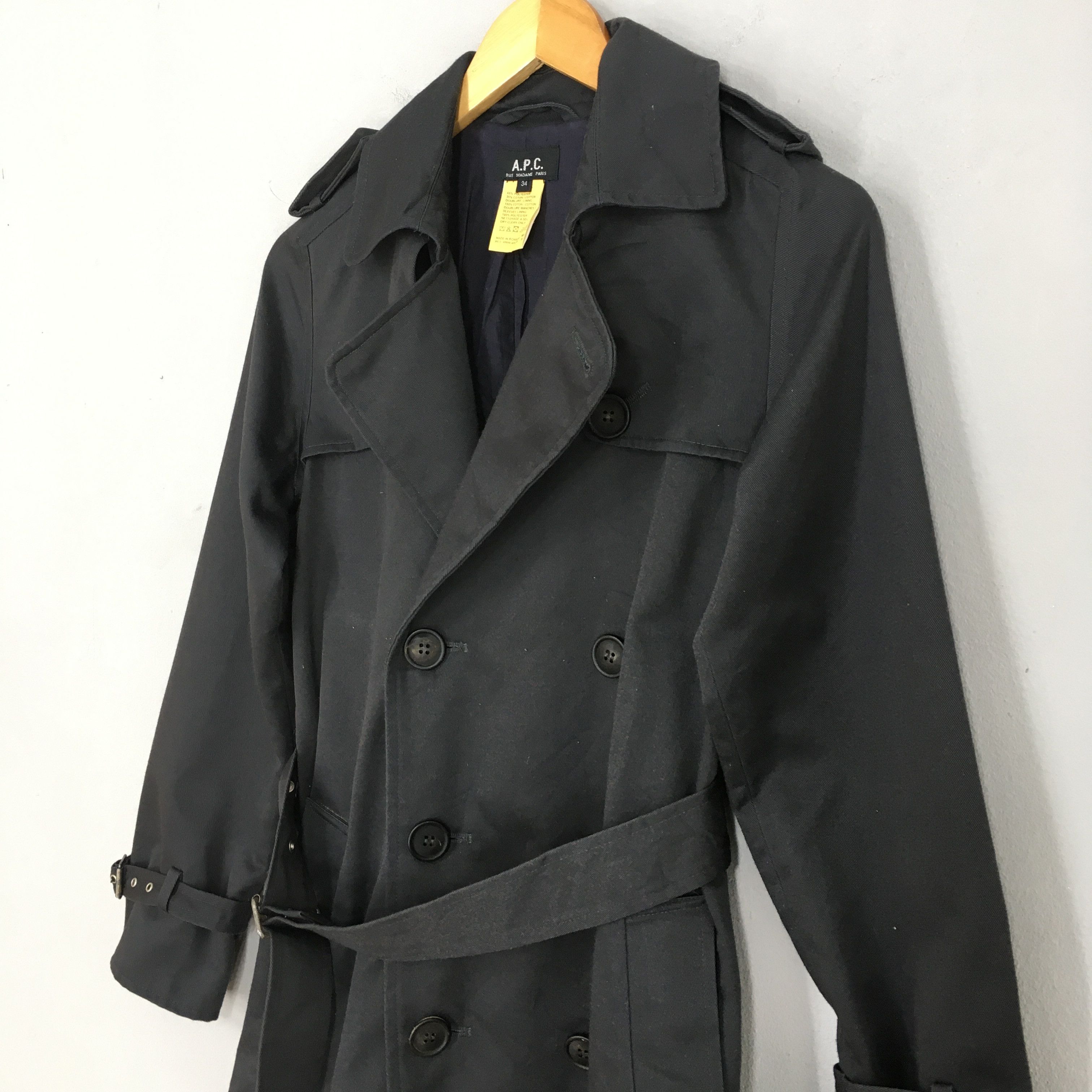 A.P.C. × Designer × Vintage APC Long Coat Women's Jacket Apc Designer Black XSmall Size XS / US 0-2 / IT 36-38 - 5 Thumbnail