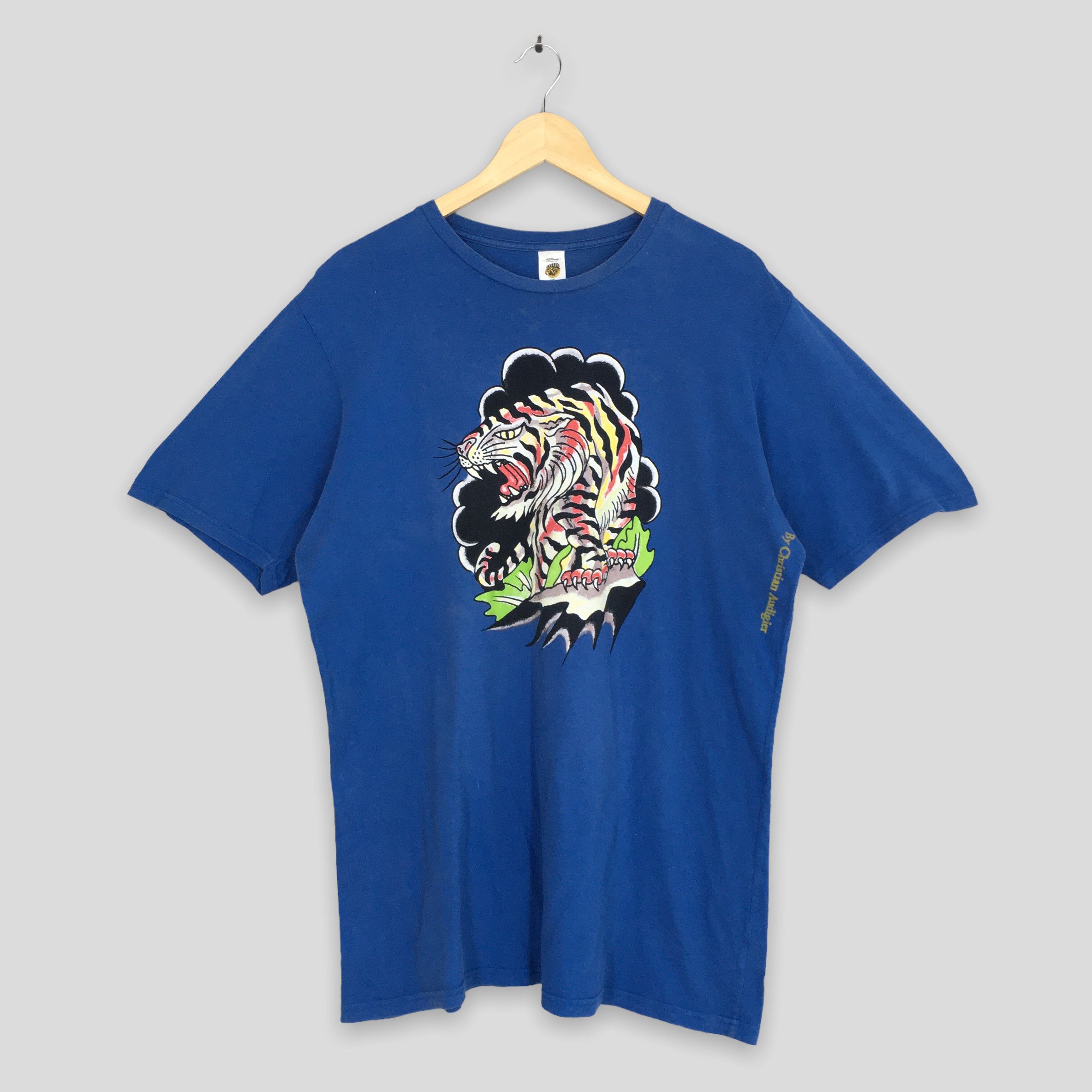 image of Christian Audigier x Ed Hardy Don Ed Hardy By Christian Audiegier Tiger Tatoo T Shirt XL in Blue