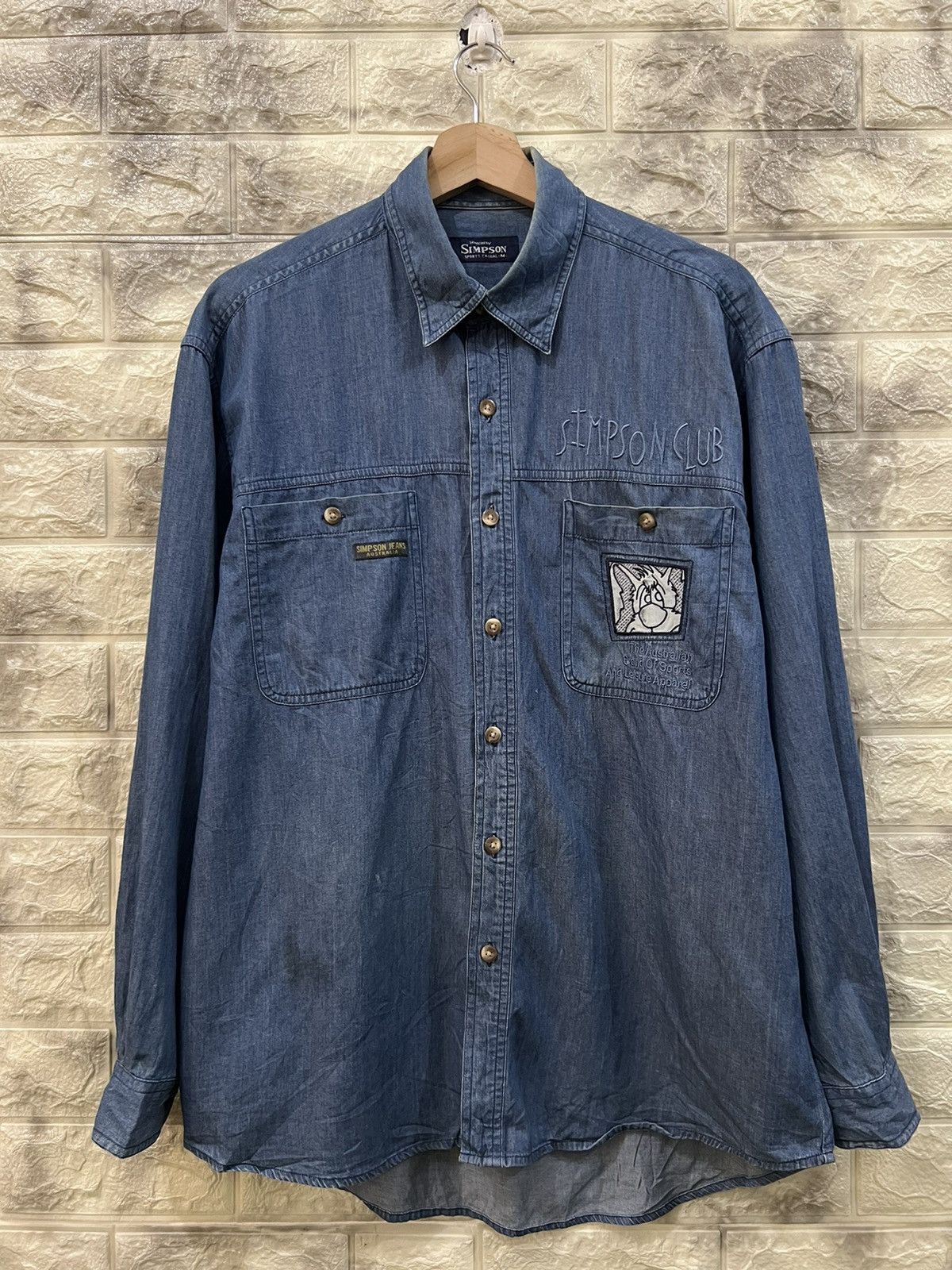 image of Vintage Simpson Jeans Australia Shirt in Blue Denim, Men's (Size Medium)