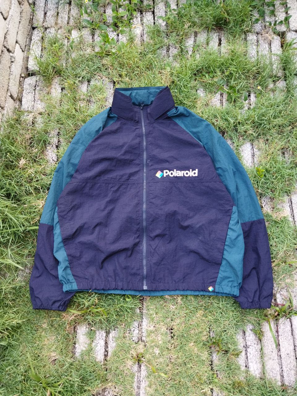 image of Polaroid Pixel Big Logo Oversized Windbreaker Jacket in Blue/Green, Men's (Size Large)