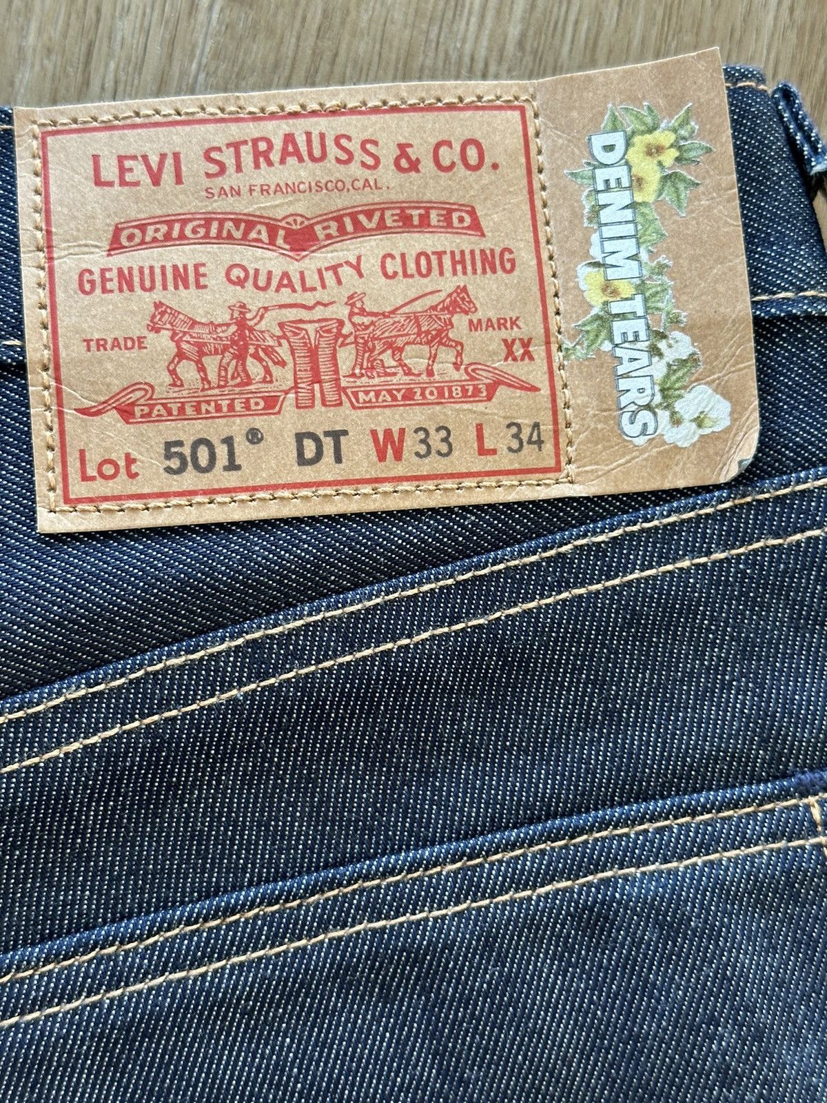 DENIM TEARS × Levi's × Levi's Made & Crafted Chain Stitched Cotton Wreath Levi's Raw Denim Size US 34 / EU 50 - 5 Thumbnail