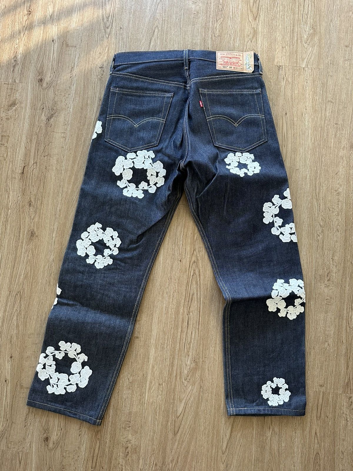 DENIM TEARS × Levi's × Levi's Made & Crafted Chain Stitched Cotton Wreath Levi's Raw Denim Size US 34 / EU 50 - 2 Thumbnail