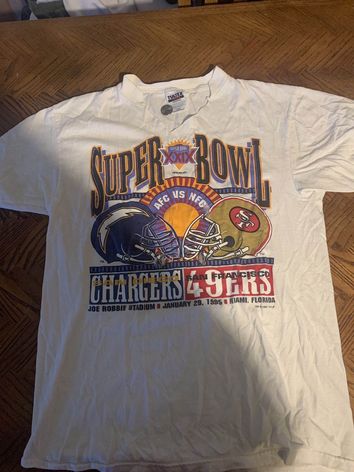 Vintage Tultex T-Shirt XL White 1995 NFL Super Bowl XXIX Short Sleeve  Cotton Men