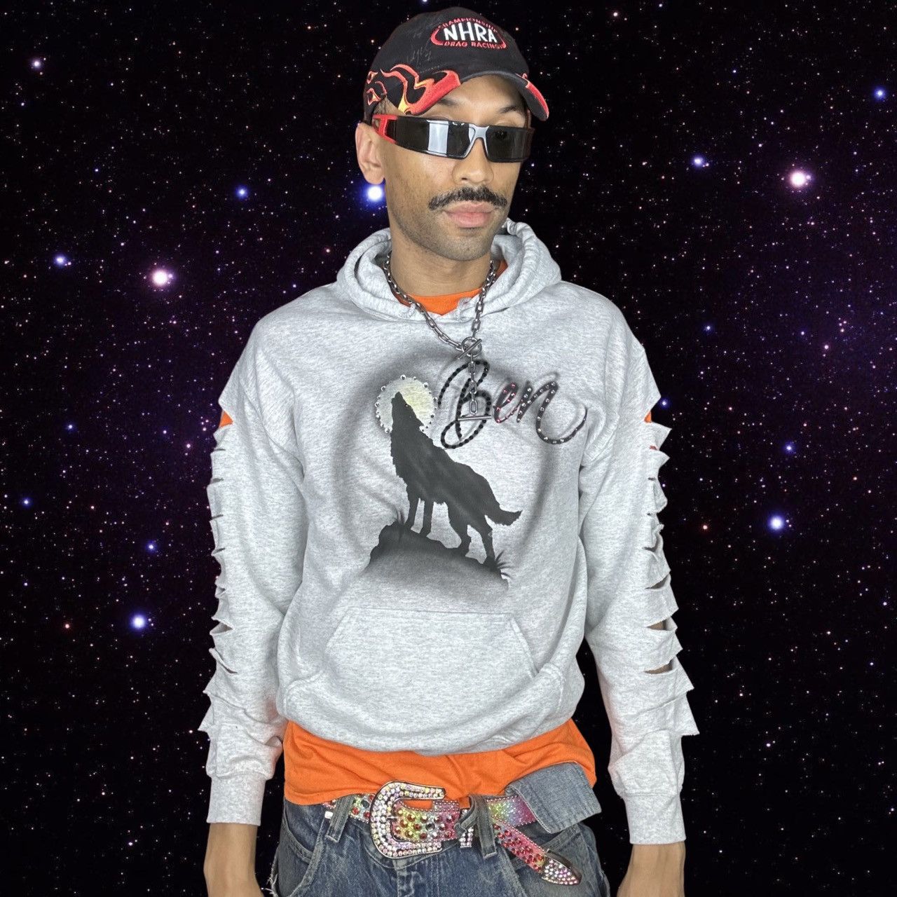 Vintage ASTROBOI* AIRBRUSHED BEDAZZLED BEN HOODIE_MEDIUM Size US M / EU 48-50 / 2 - 2 Thumbnail