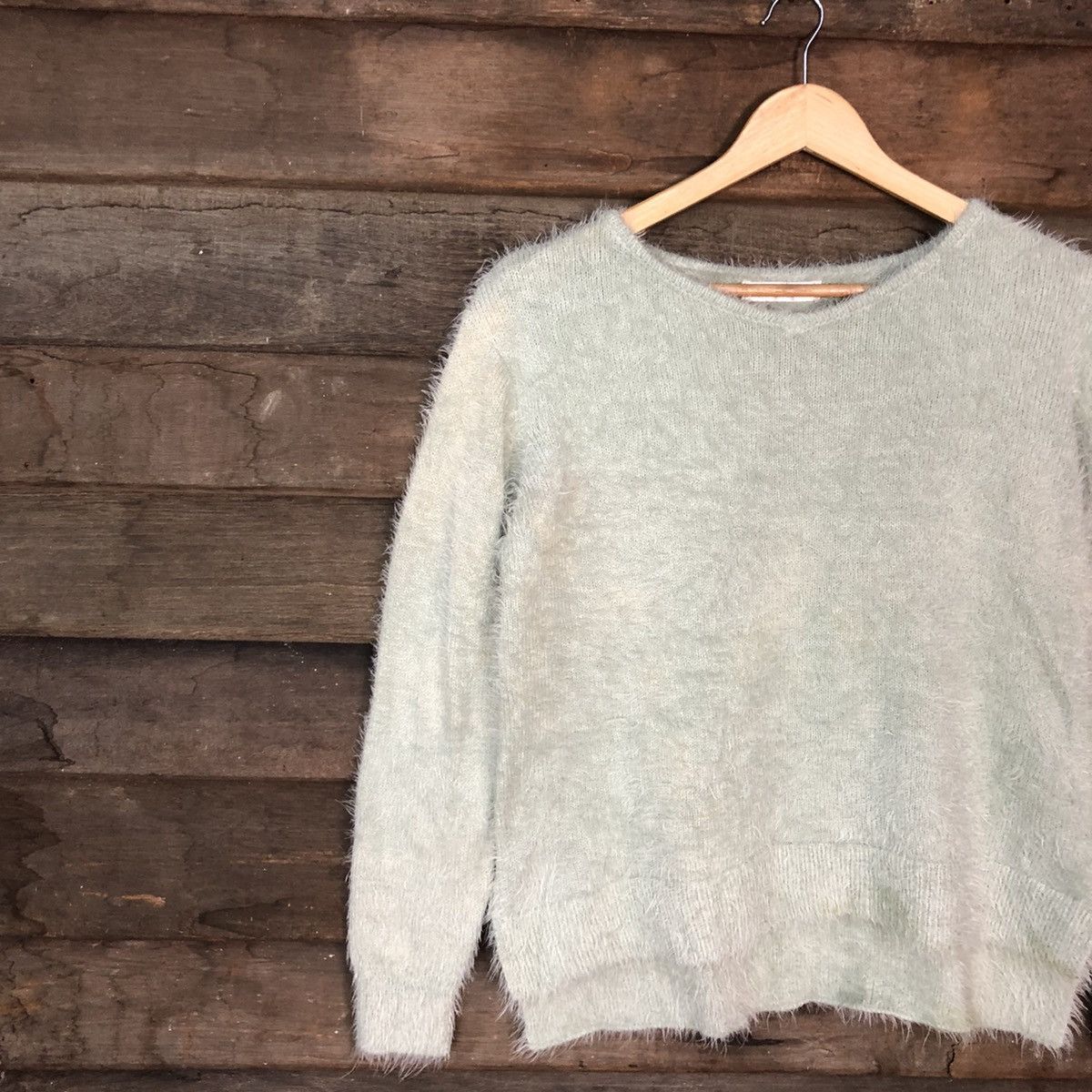 Vintage D Bou Jeloud faded Light Green shaggy Mohair Knitwear#c1046 Size US S / EU 44-46 / 1 - 7 Thumbnail