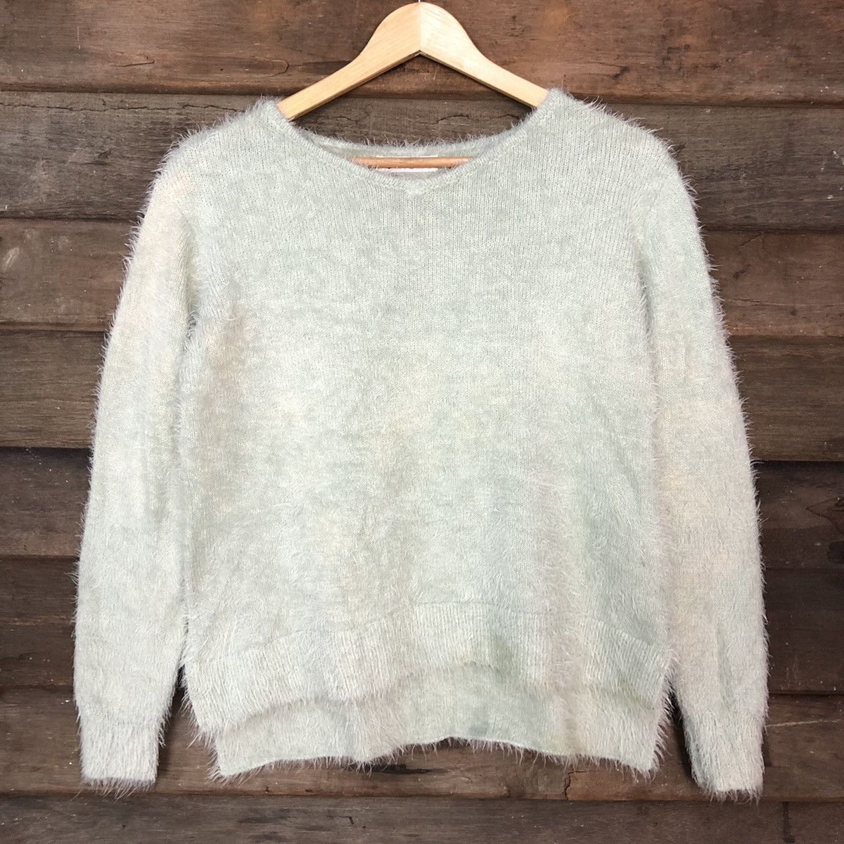 Vintage D Bou Jeloud faded Light Green shaggy Mohair Knitwear#c1046 Size US S / EU 44-46 / 1 - 8 Thumbnail