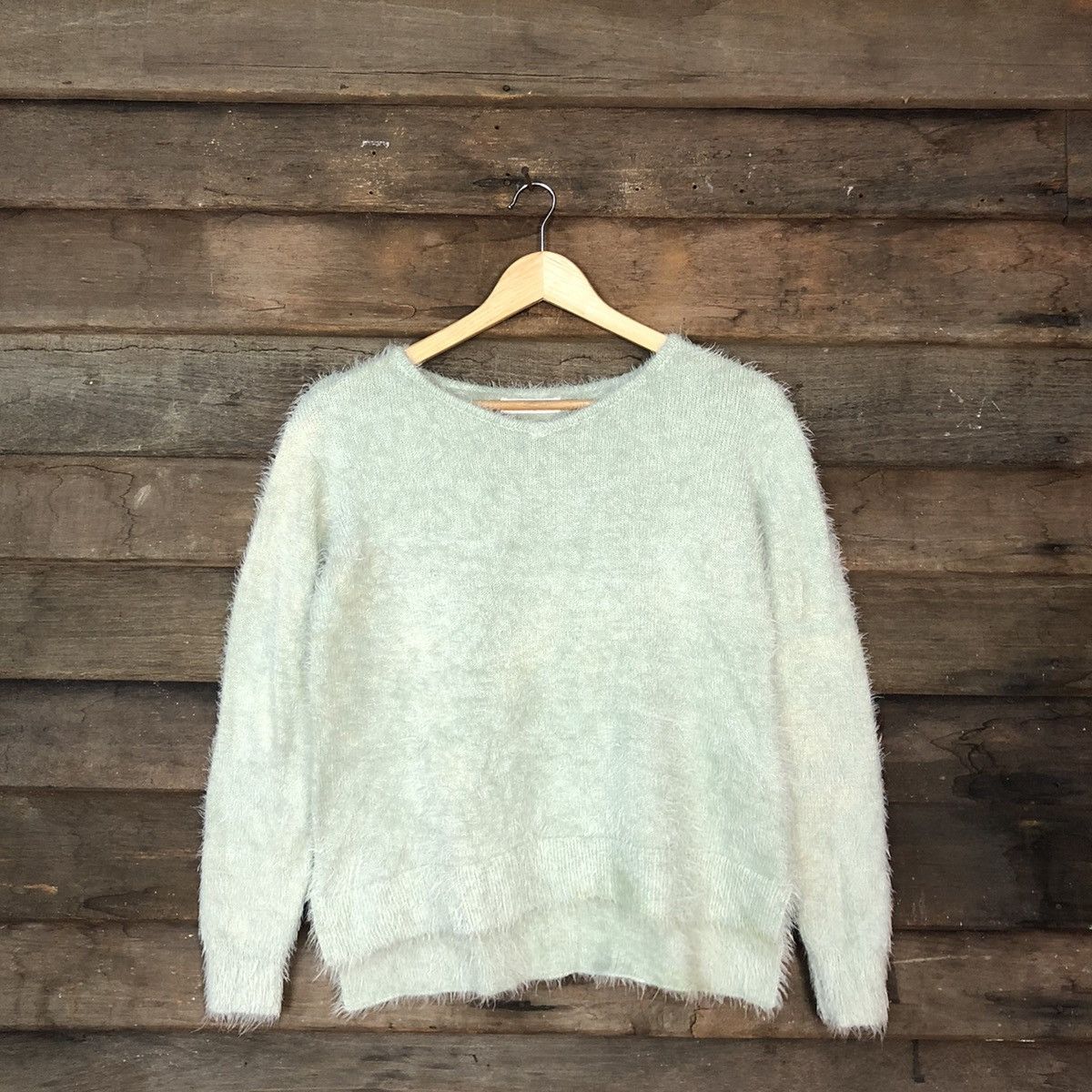 Vintage D Bou Jeloud faded Light Green shaggy Mohair Knitwear#c1046 Size US S / EU 44-46 / 1 - 1 Thumbnail