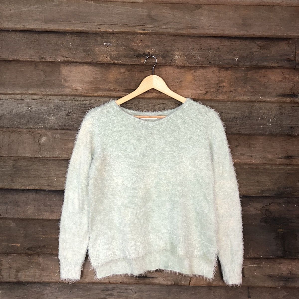 Vintage D Bou Jeloud faded Light Green shaggy Mohair Knitwear#c1046 Size US S / EU 44-46 / 1 - 3 Thumbnail
