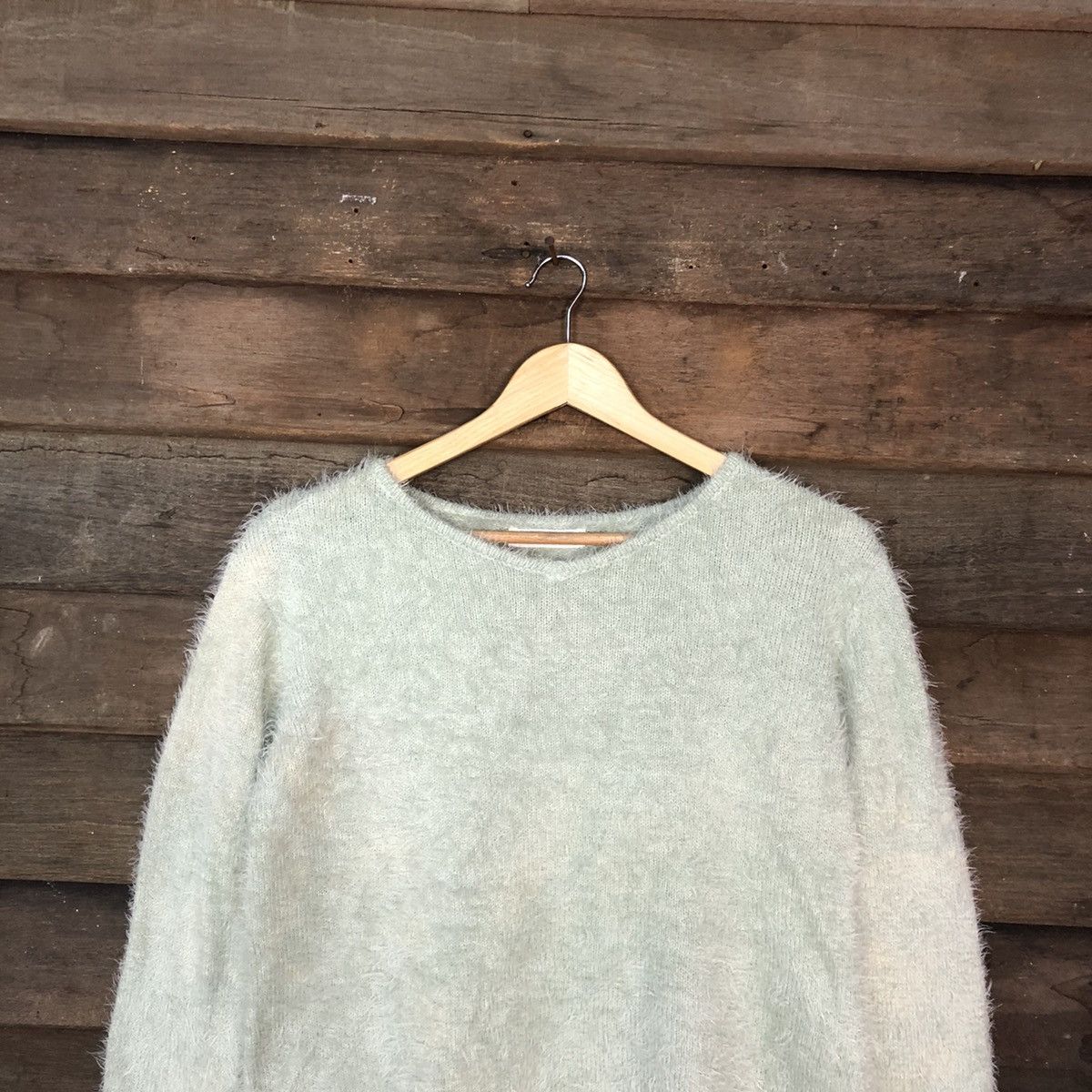 Vintage D Bou Jeloud faded Light Green shaggy Mohair Knitwear#c1046 Size US S / EU 44-46 / 1 - 2 Thumbnail