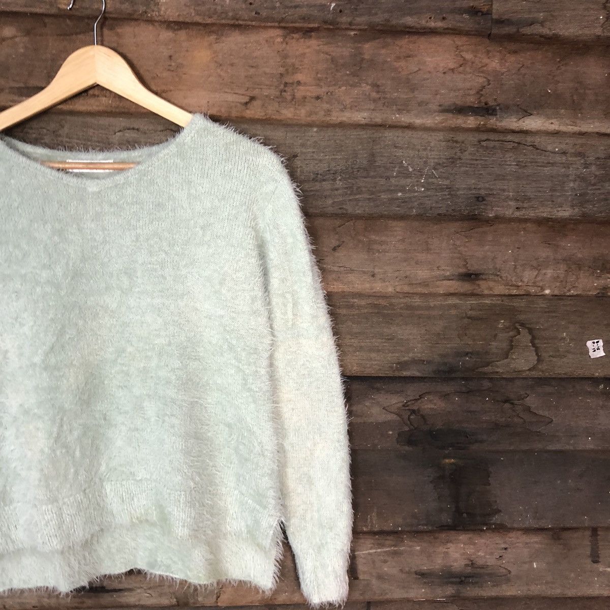 Vintage D Bou Jeloud faded Light Green shaggy Mohair Knitwear#c1046 Size US S / EU 44-46 / 1 - 5 Thumbnail