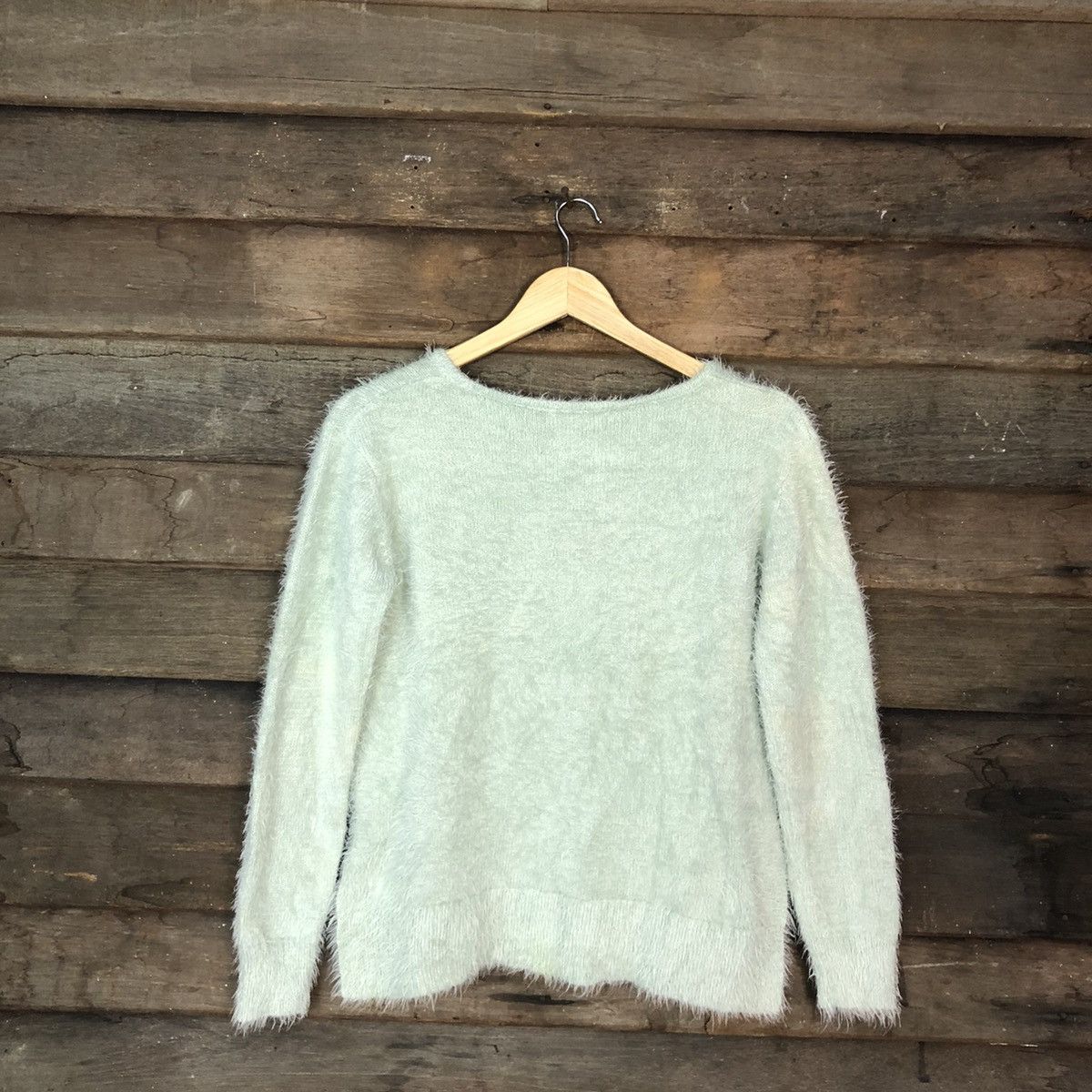 Vintage D Bou Jeloud faded Light Green shaggy Mohair Knitwear#c1046 Size US S / EU 44-46 / 1 - 11 Thumbnail