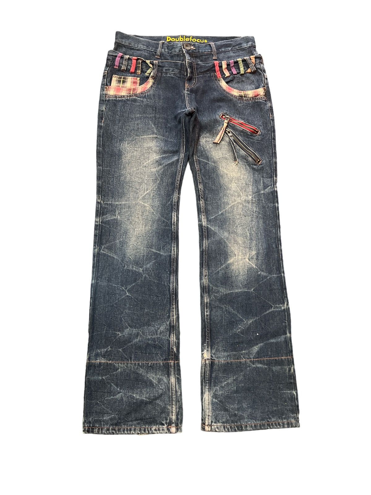 DOUBLE WAIST DOUBLE FOCUS DISTRESSED DENIM PANT