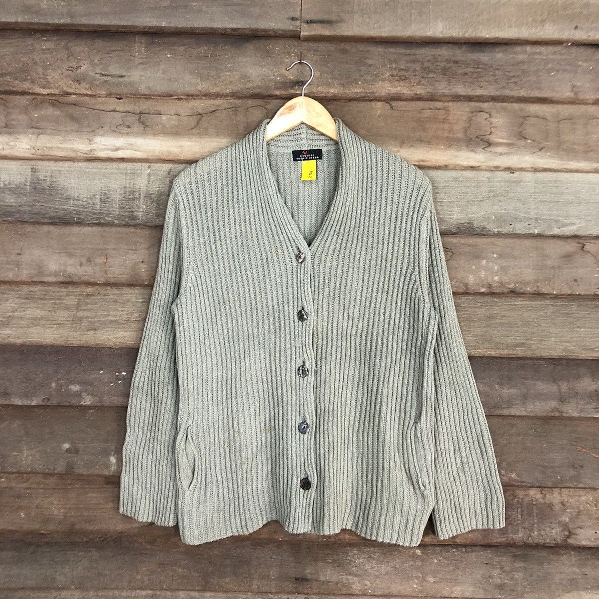 image of Aran Isles Knitwear x Cardigan L’E Quipe Yoshi Inaba Grey Cardigan Cable Knitwear 3941 (Size Large)