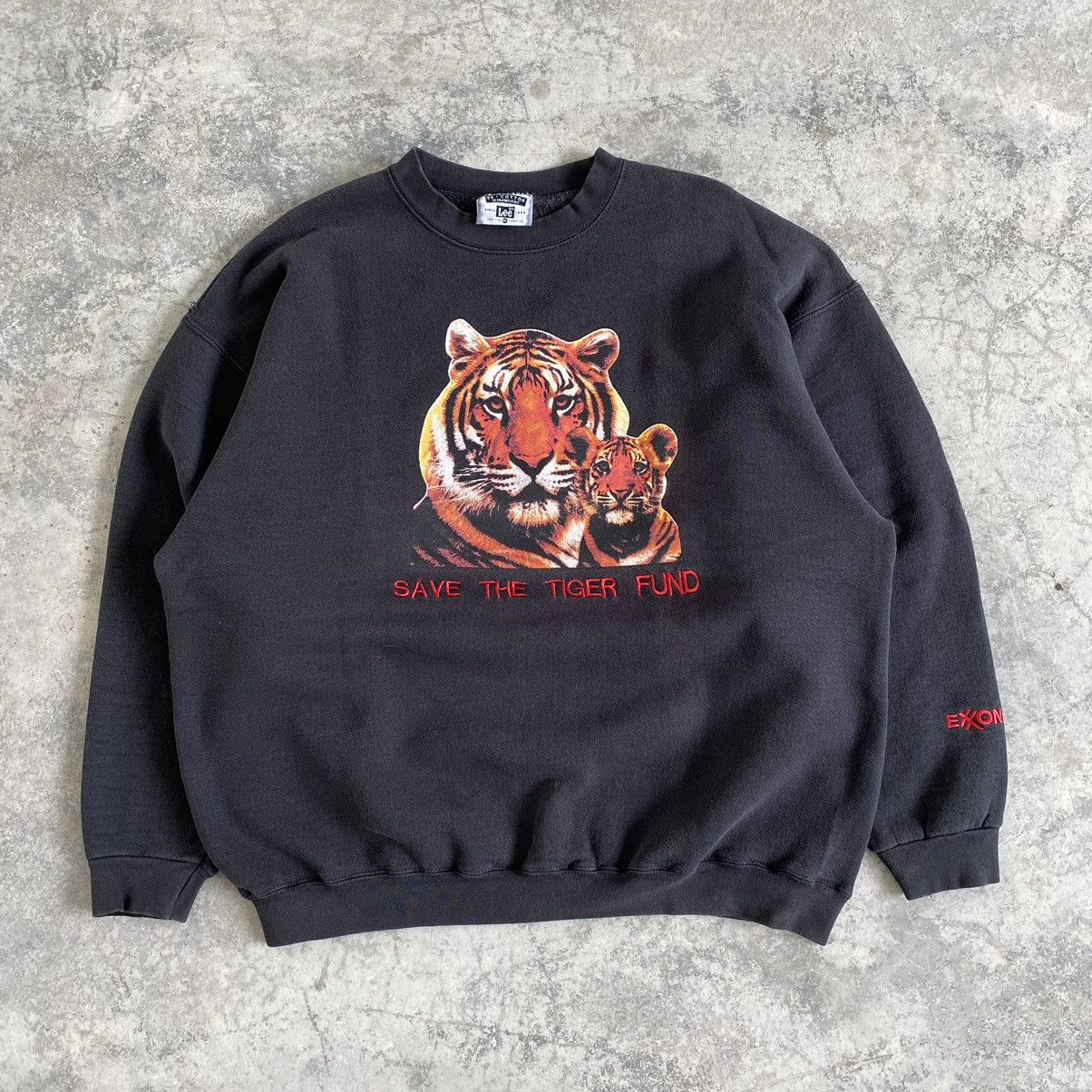 Vintage Vintage 90's Save The Tiger Crewneck Faded Sweatshirt Size US XL / EU 56 / 4 - 1 Thumbnail
