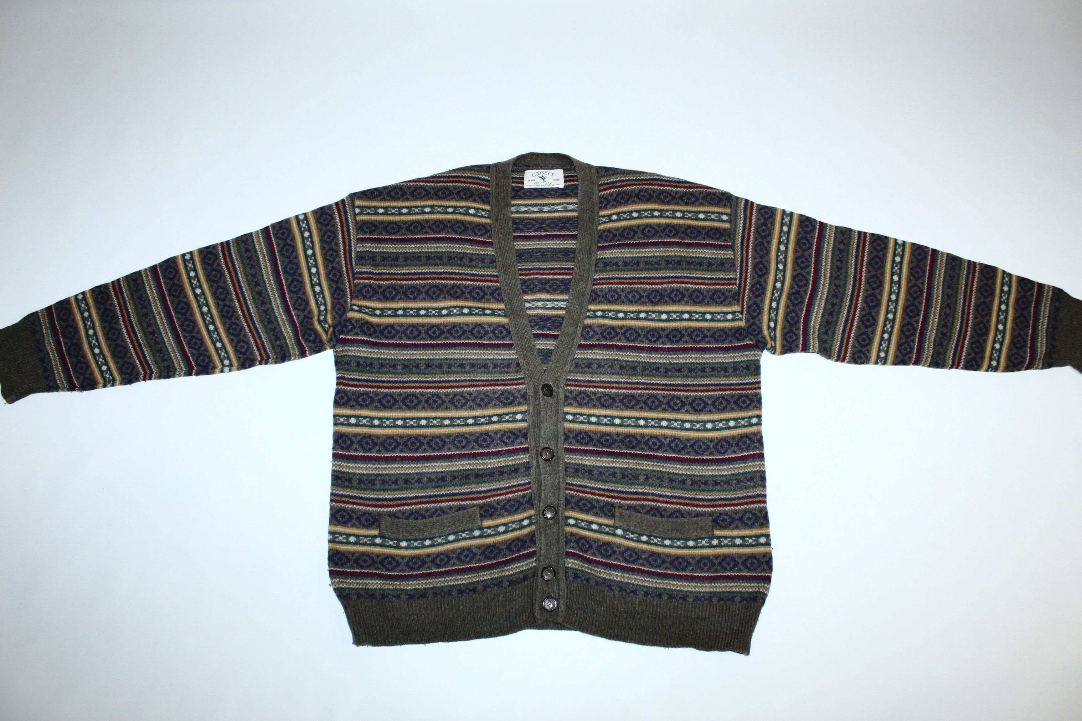 Homespun Knitwear VTG🔥Goosey's Trade Mark Coloured Knitted Cardigan Size US XL / EU 56 / 4 - 6 Thumbnail