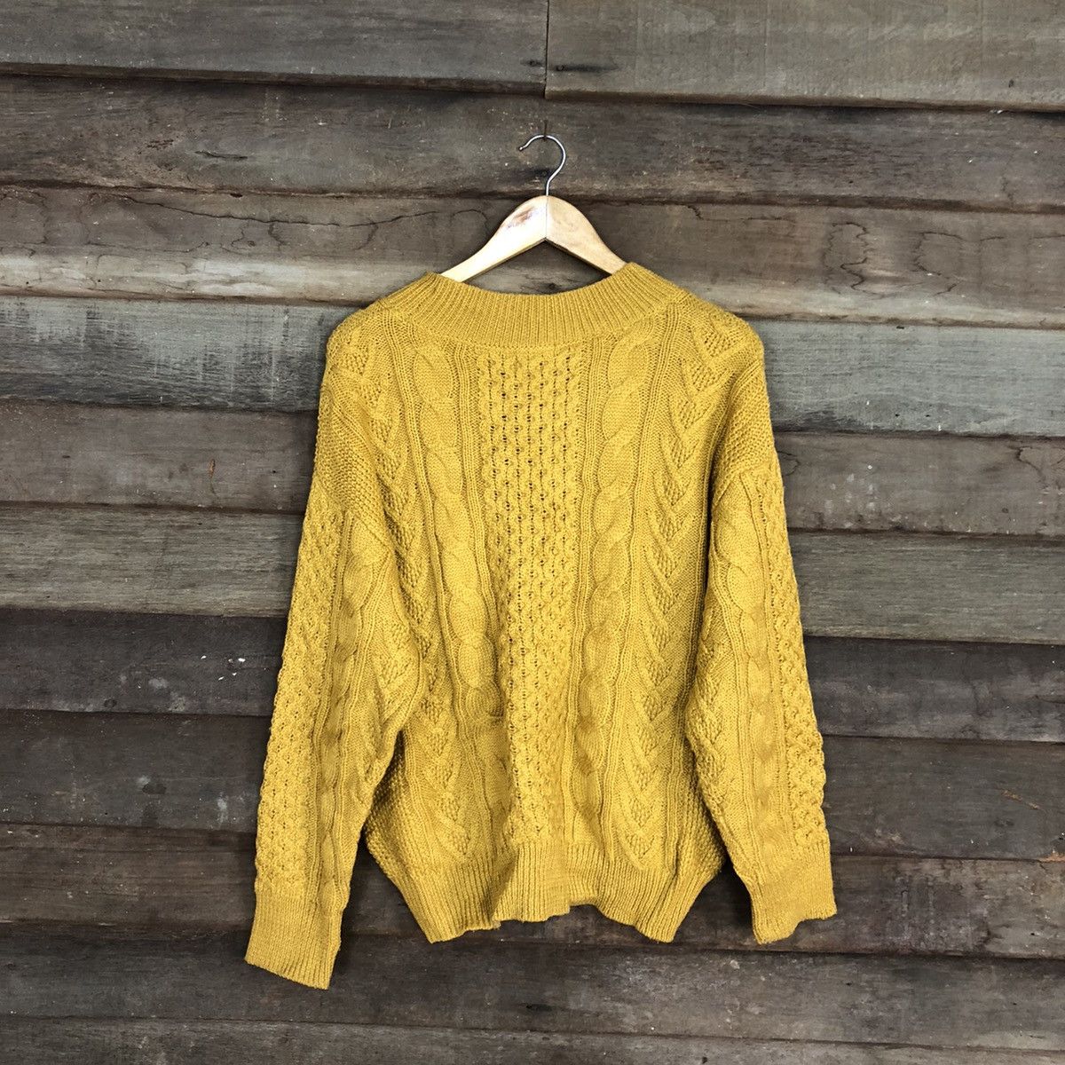 Aran Isles Knitwear × Global Work × Homespun Knitwear Global Work aran isle cable knitwear mustard size L#3942 Size US L / EU 52-54 / 3 - 11 Thumbnail