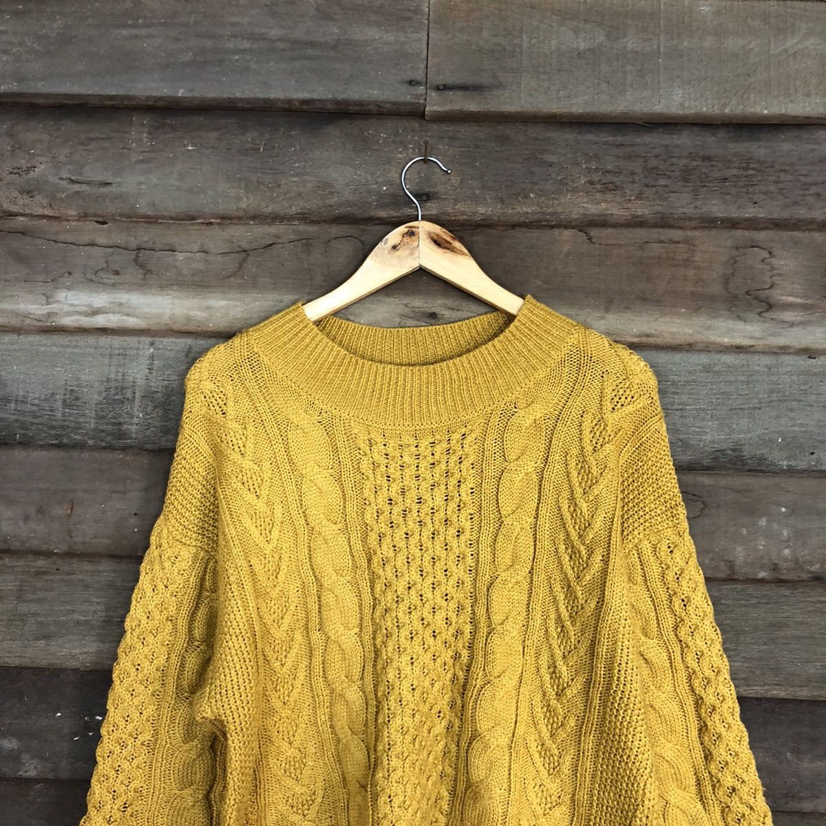 Aran Isles Knitwear × Global Work × Homespun Knitwear Global Work aran isle cable knitwear mustard size L#3942 Size US L / EU 52-54 / 3 - 9 Thumbnail