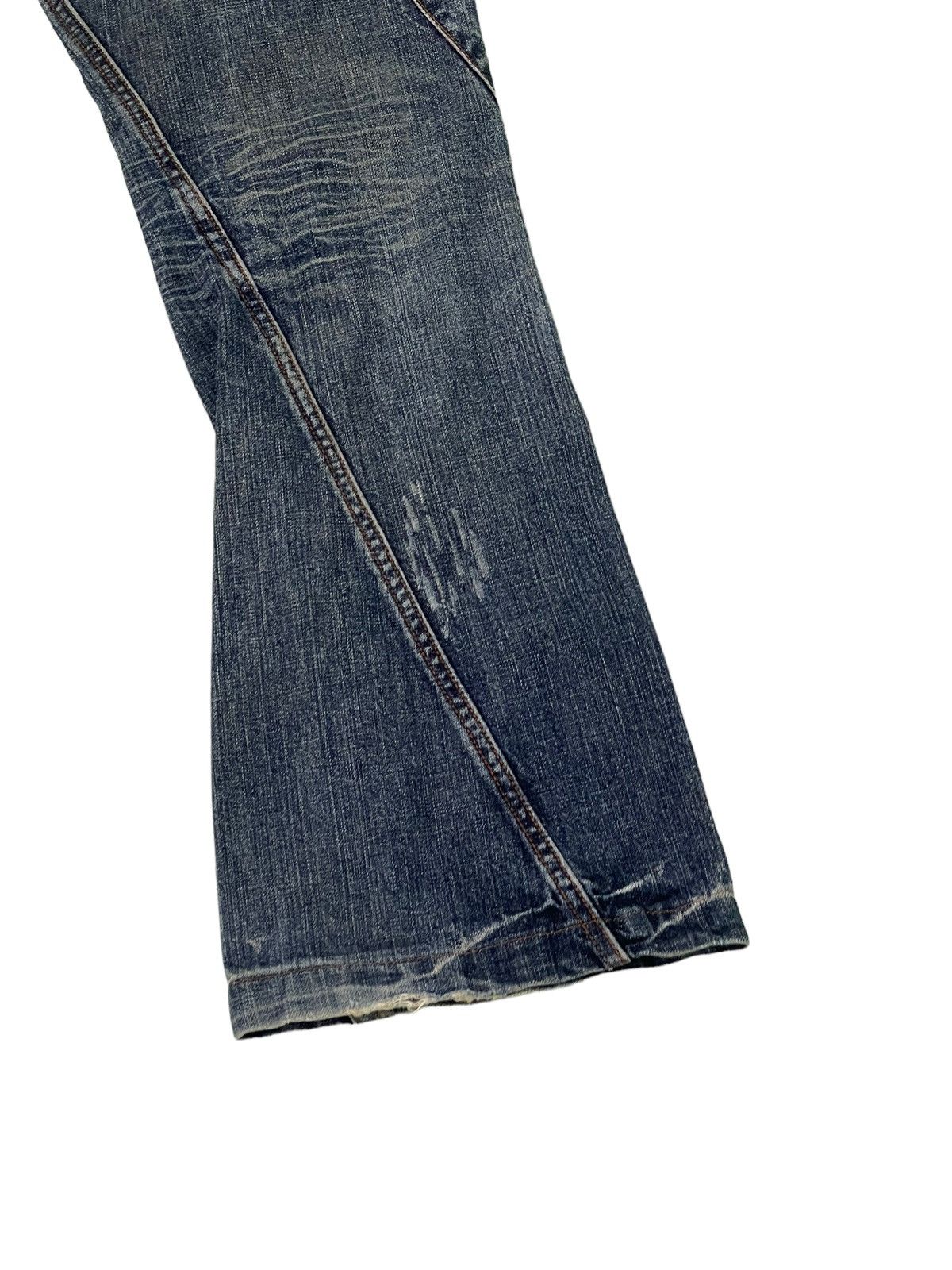 Japanese Brand Flare Jeans Michel Klein Distres Clawmark Denim Leather 5🟦0 Size US 31 - 4 Thumbnail