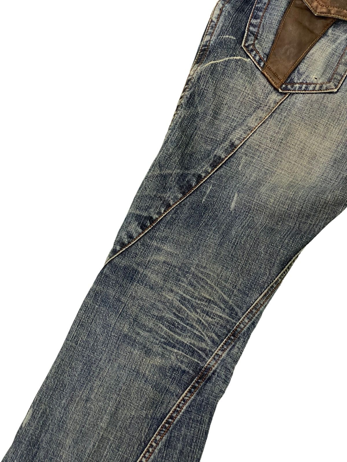 Japanese Brand Flare Jeans Michel Klein Distres Clawmark Denim Leather 5🟦0 Size US 31 - 6 Thumbnail