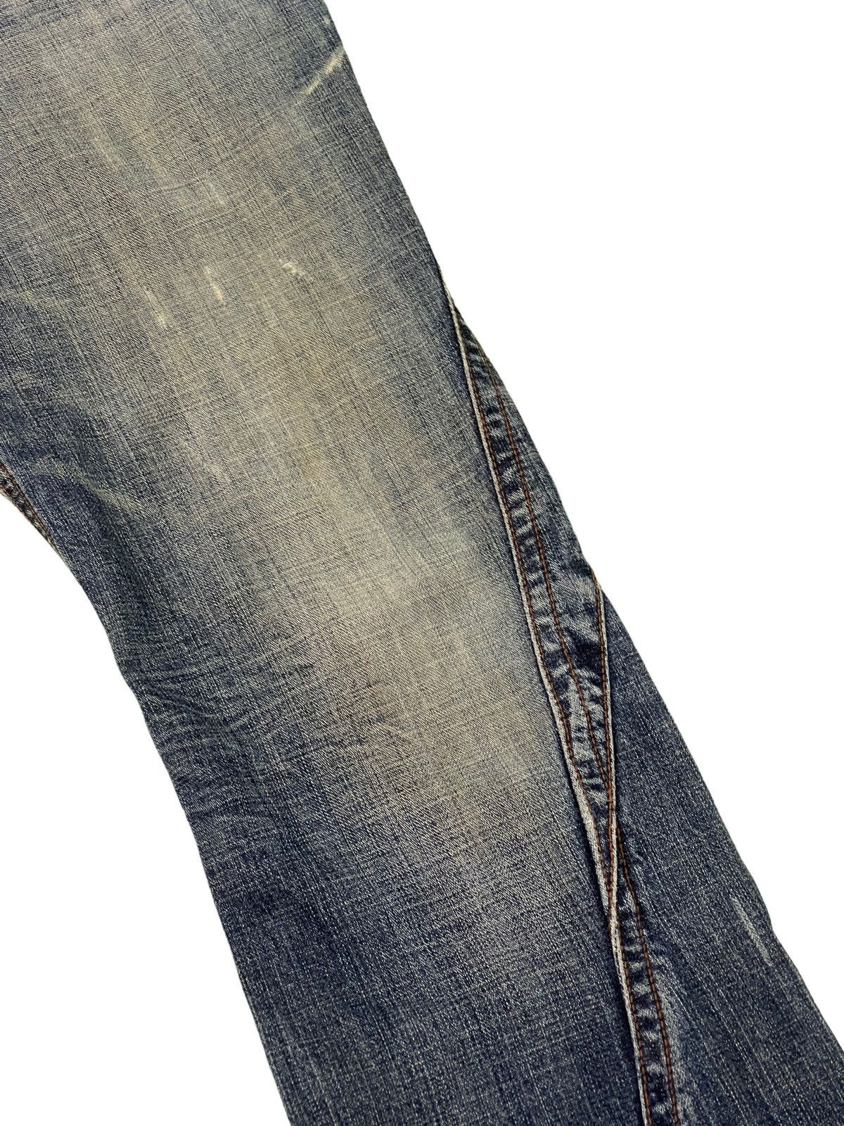 Japanese Brand Flare Jeans Michel Klein Distres Clawmark Denim Leather 5🟦0 Size US 31 - 17 Thumbnail