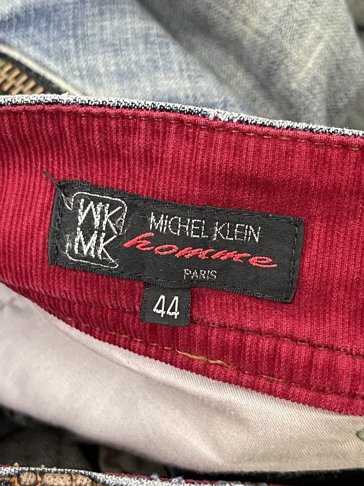 Japanese Brand Flare Jeans Michel Klein Distres Clawmark Denim Leather 5🟦0 Size US 31 - 23 Thumbnail