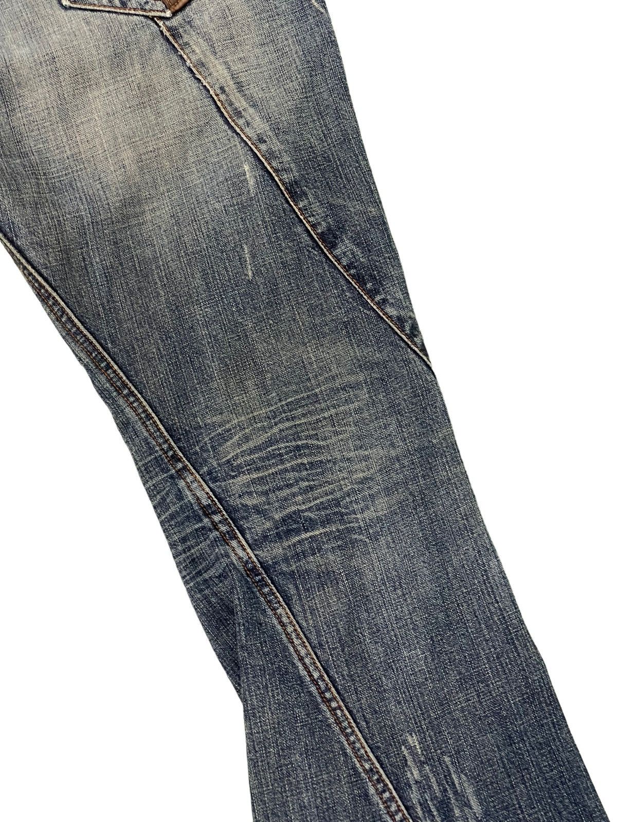 Japanese Brand Flare Jeans Michel Klein Distres Clawmark Denim Leather 5🟦0 Size US 31 - 7 Thumbnail