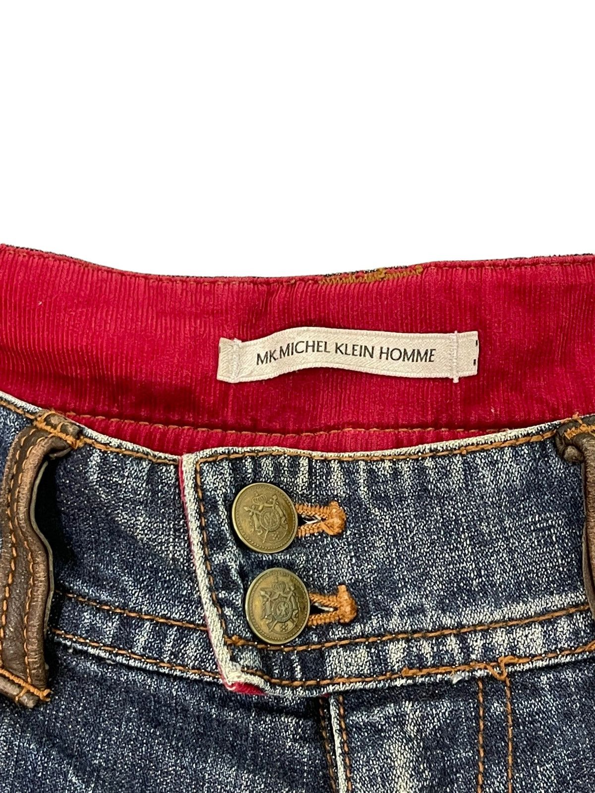 Japanese Brand Flare Jeans Michel Klein Distres Clawmark Denim Leather 5🟦0 Size US 31 - 22 Thumbnail