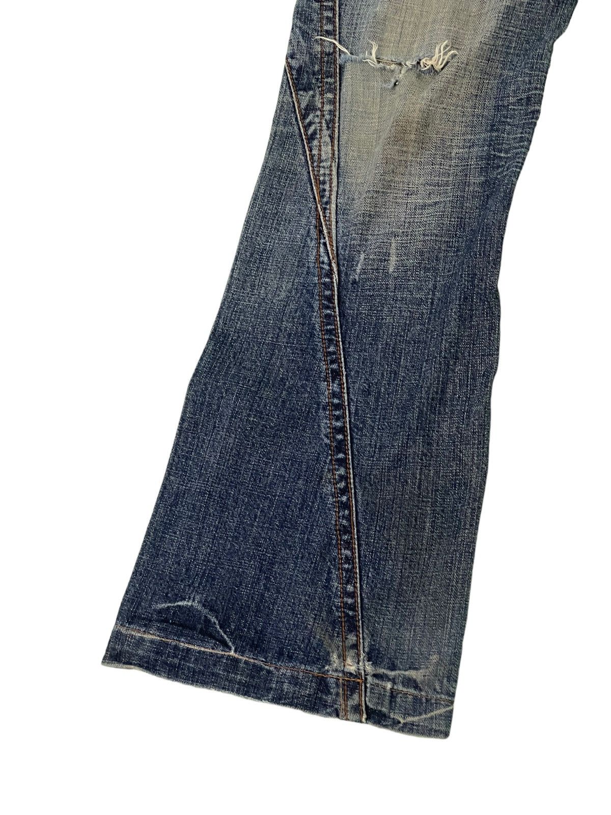 Japanese Brand Flare Jeans Michel Klein Distres Clawmark Denim Leather 5🟦0 Size US 31 - 15 Thumbnail