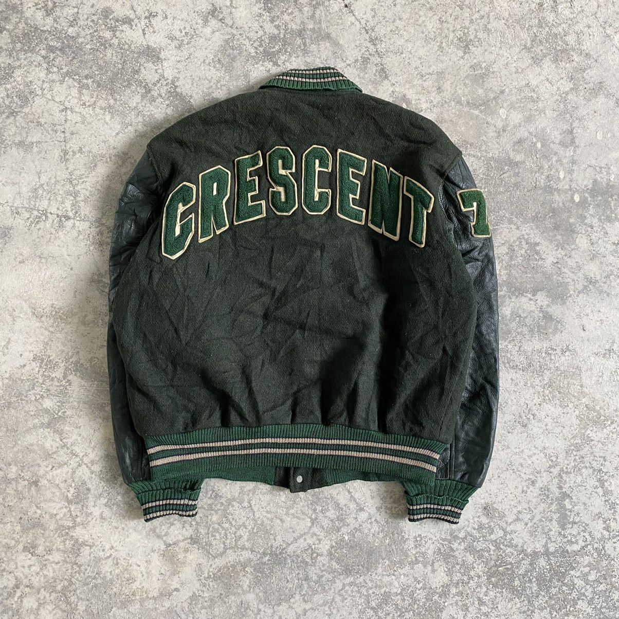 Vintage Vintage Crescent Hybrid Leather Varsity Jacket Wool Size US L / EU 52-54 / 3 - 7 Thumbnail