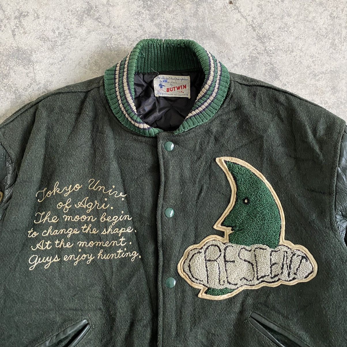 Vintage Vintage Crescent Hybrid Leather Varsity Jacket Wool Size US L / EU 52-54 / 3 - 6 Thumbnail