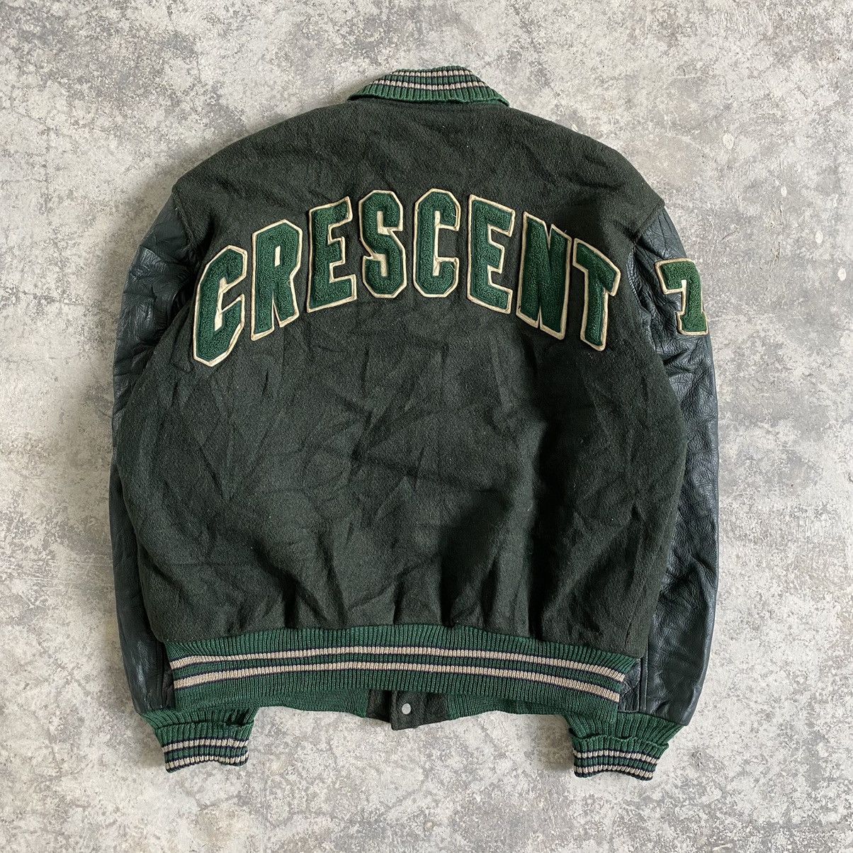 Vintage Vintage Crescent Hybrid Leather Varsity Jacket Wool Size US L / EU 52-54 / 3 - 8 Thumbnail