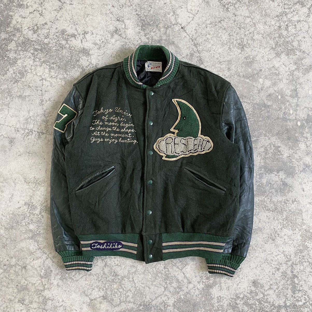 Vintage Vintage Crescent Hybrid Leather Varsity Jacket Wool Size US L / EU 52-54 / 3 - 2 Thumbnail