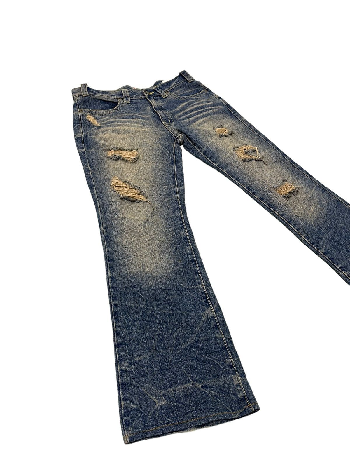 Japanese Brand Flare Jeans Pinball Acid Wash Distress Denim Boot Cut 5🟦0 Size US 34 / EU 50 - 1 Thumbnail